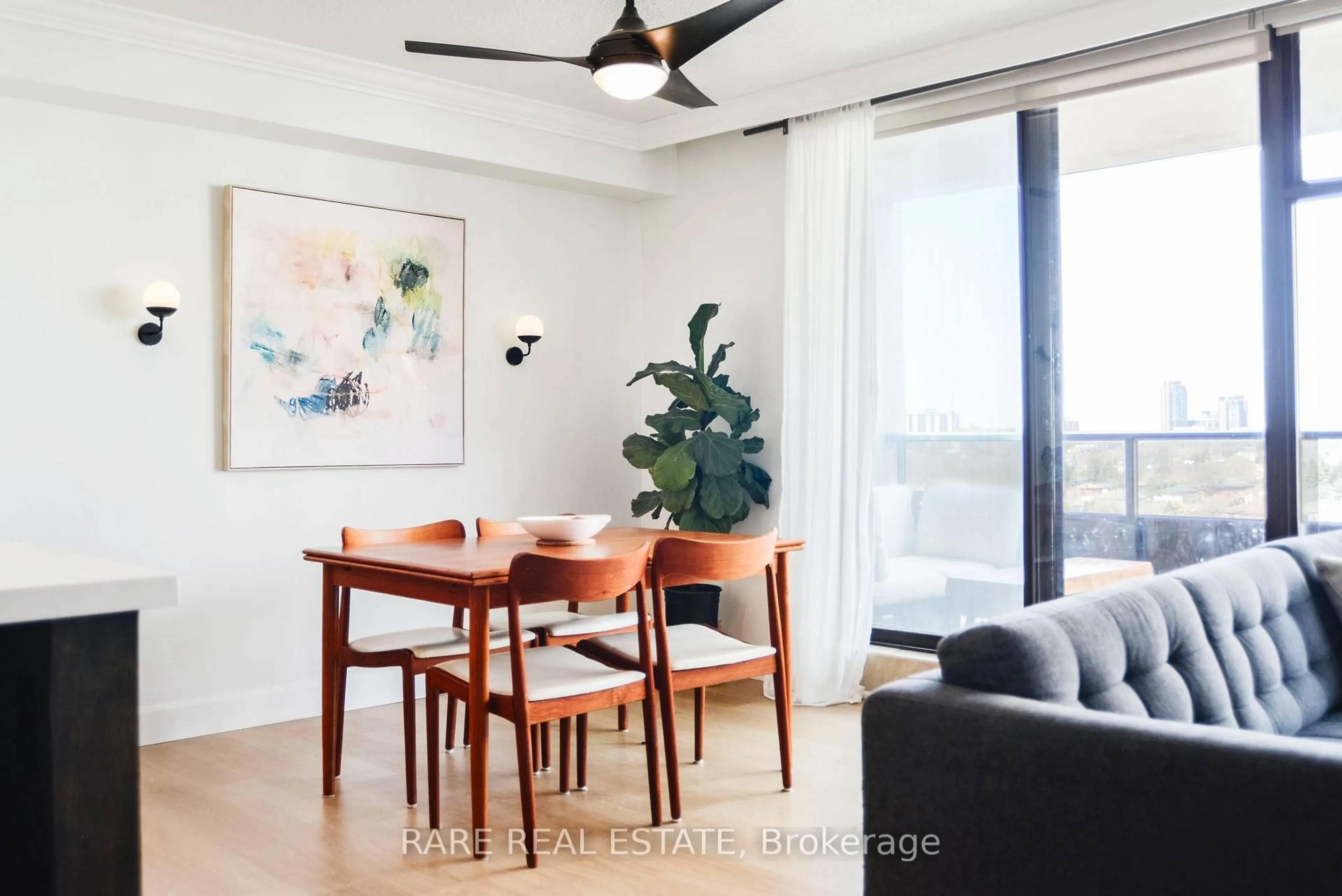 Living room with furniture, wood/laminate floor for 135 Marlee Ave #1004, Toronto Ontario M6B 4C6