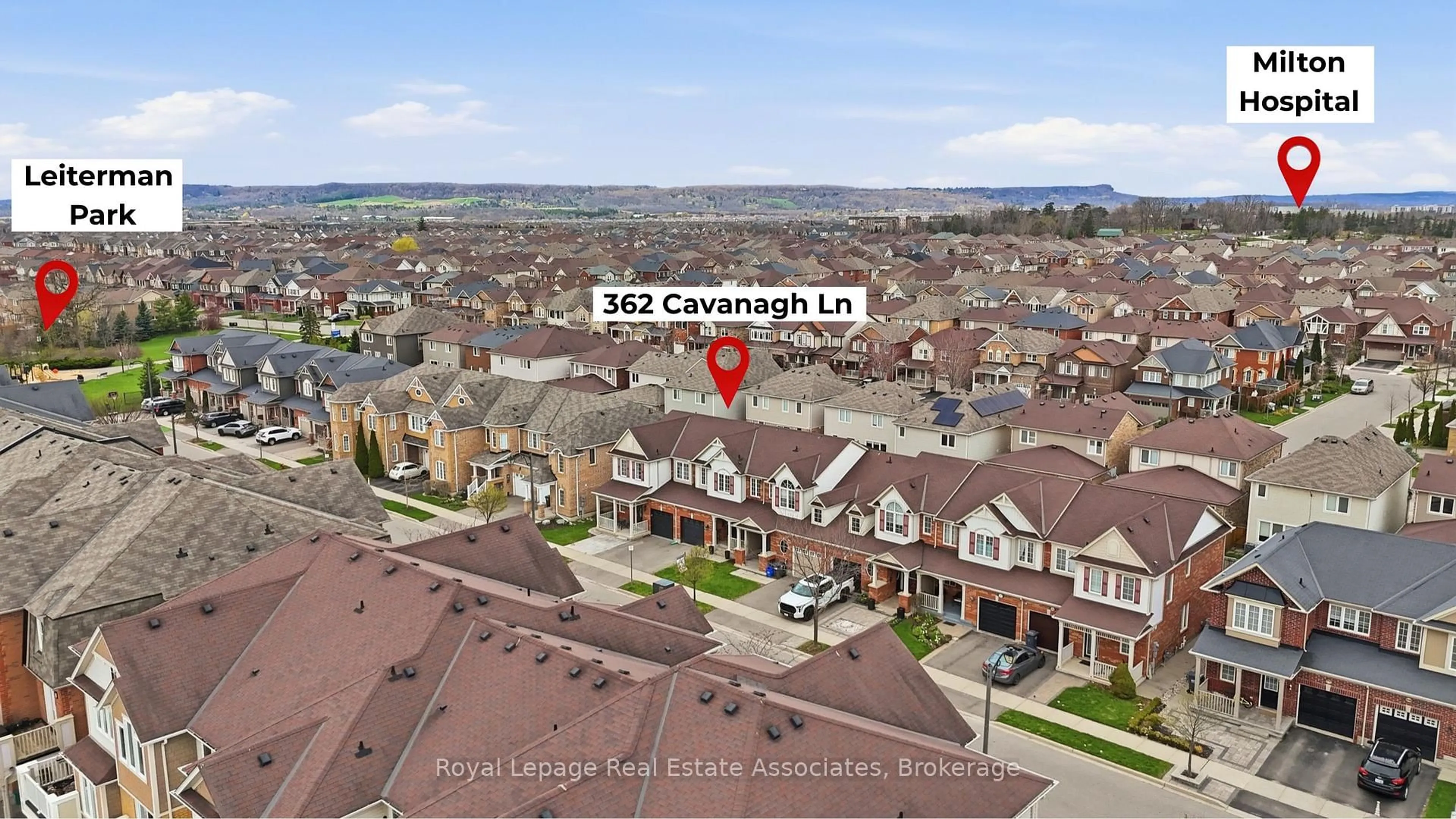 A pic from outside/outdoor area/front of a property/back of a property/a pic from drone, street for 362 Cavanagh Lane, Milton Ontario L9T 8J9