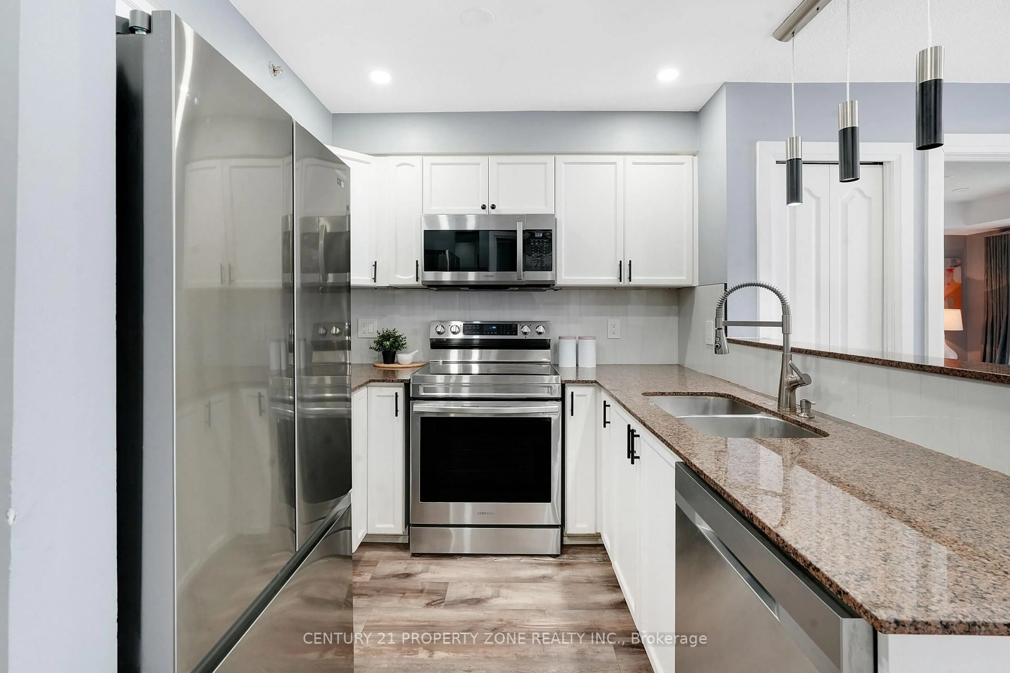 Contemporary kitchen, ceramic/tile floor for 8 Dayspring Circ #1401, Brampton Ontario L6P 2Z7