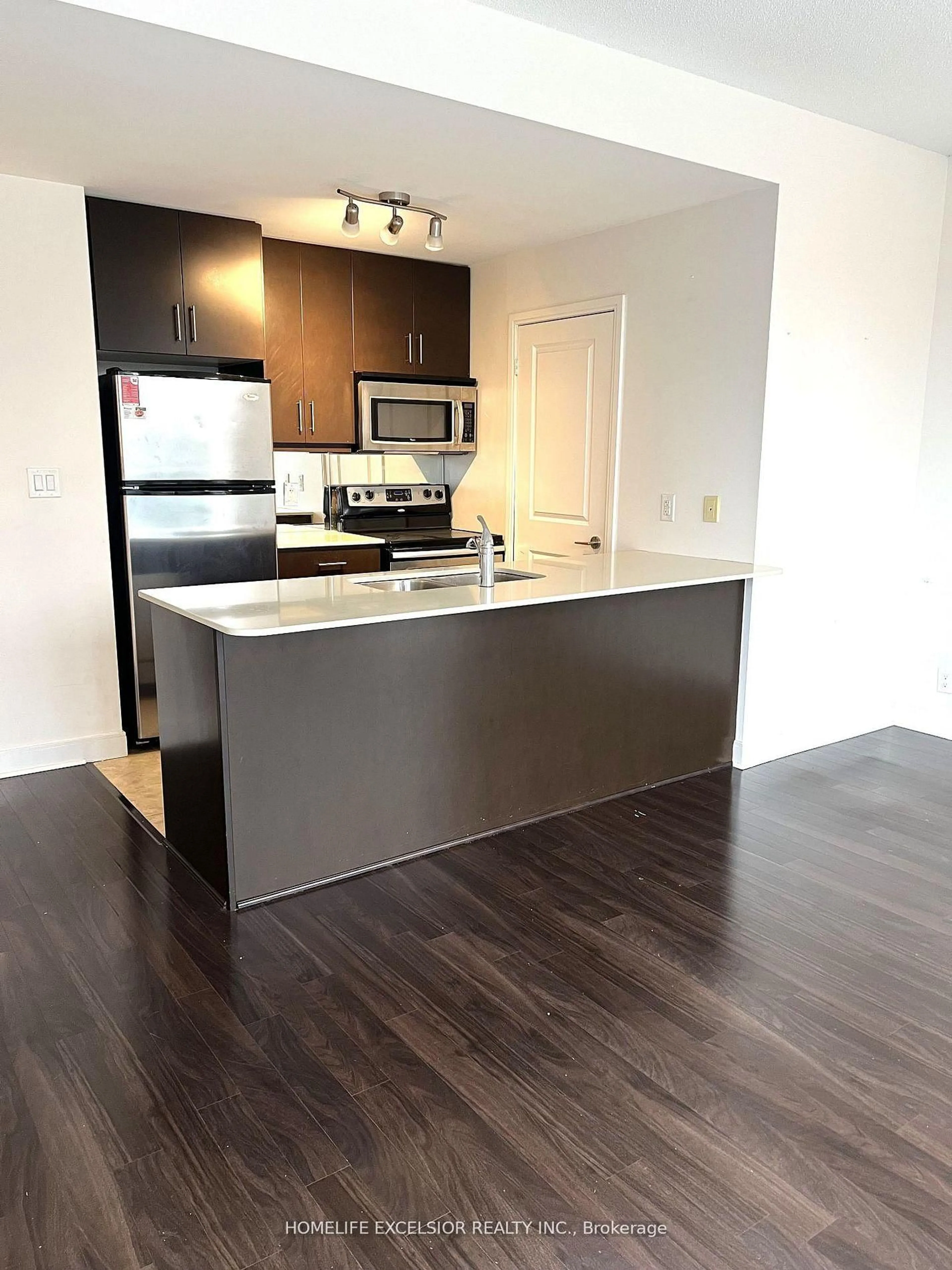 Open concept kitchen, wood/laminate floor for 4033 Hurontario St #419, Mississauga Ontario L4Z 0B8