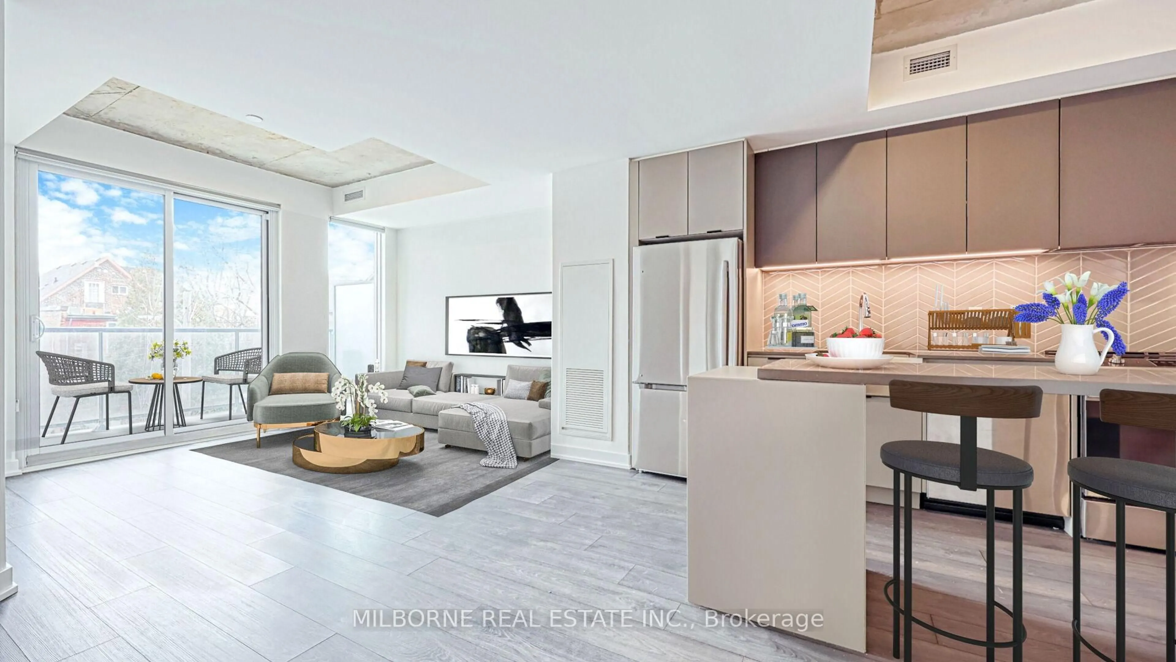 Open concept kitchen, ceramic/tile floor for 57 Brock Ave #213, Toronto Ontario M3H 3N2