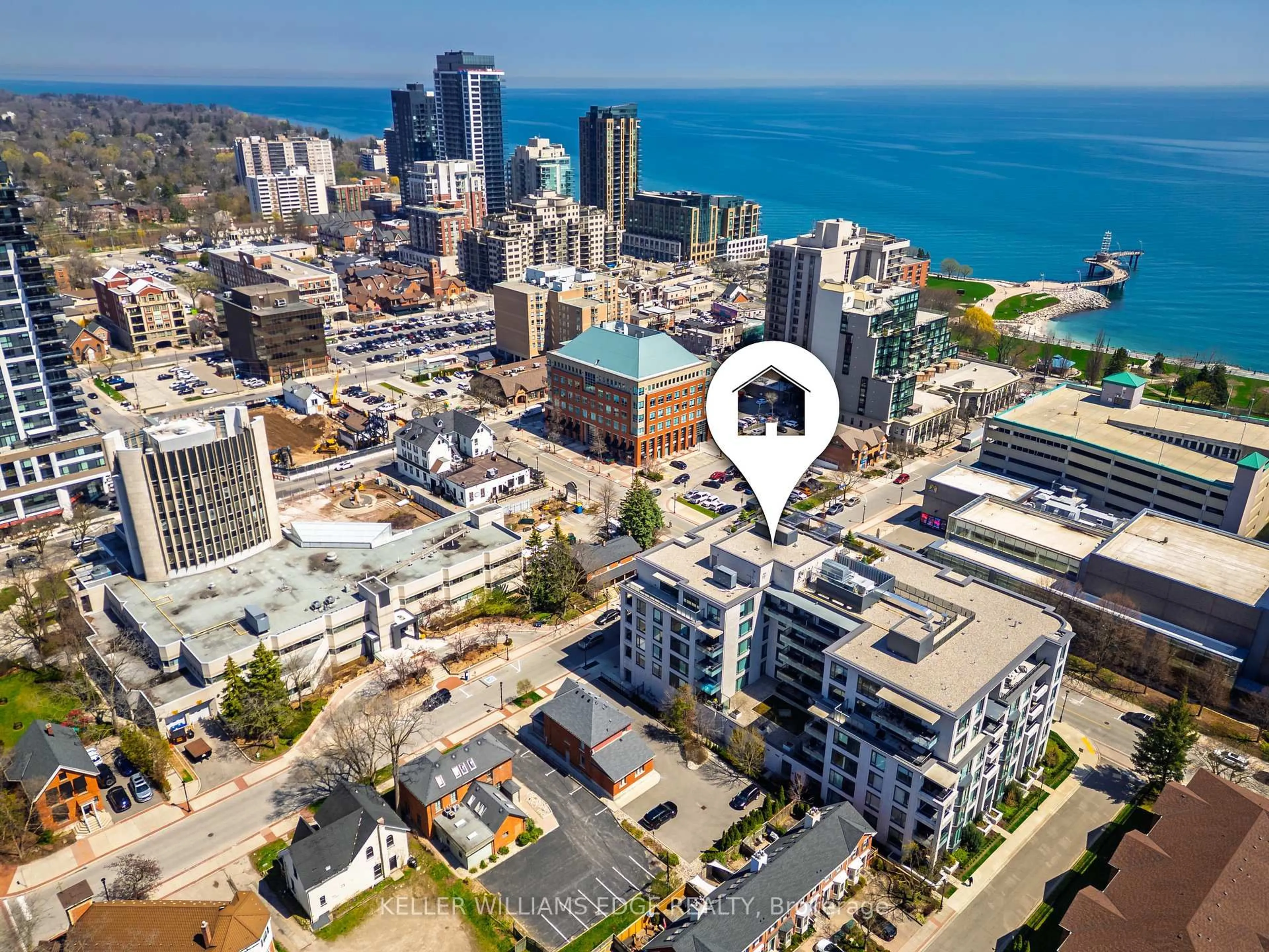 A pic from outside/outdoor area/front of a property/back of a property/a pic from drone, city buildings view from balcony for 1441 Elgin St #510, Burlington Ontario L7S 1E6