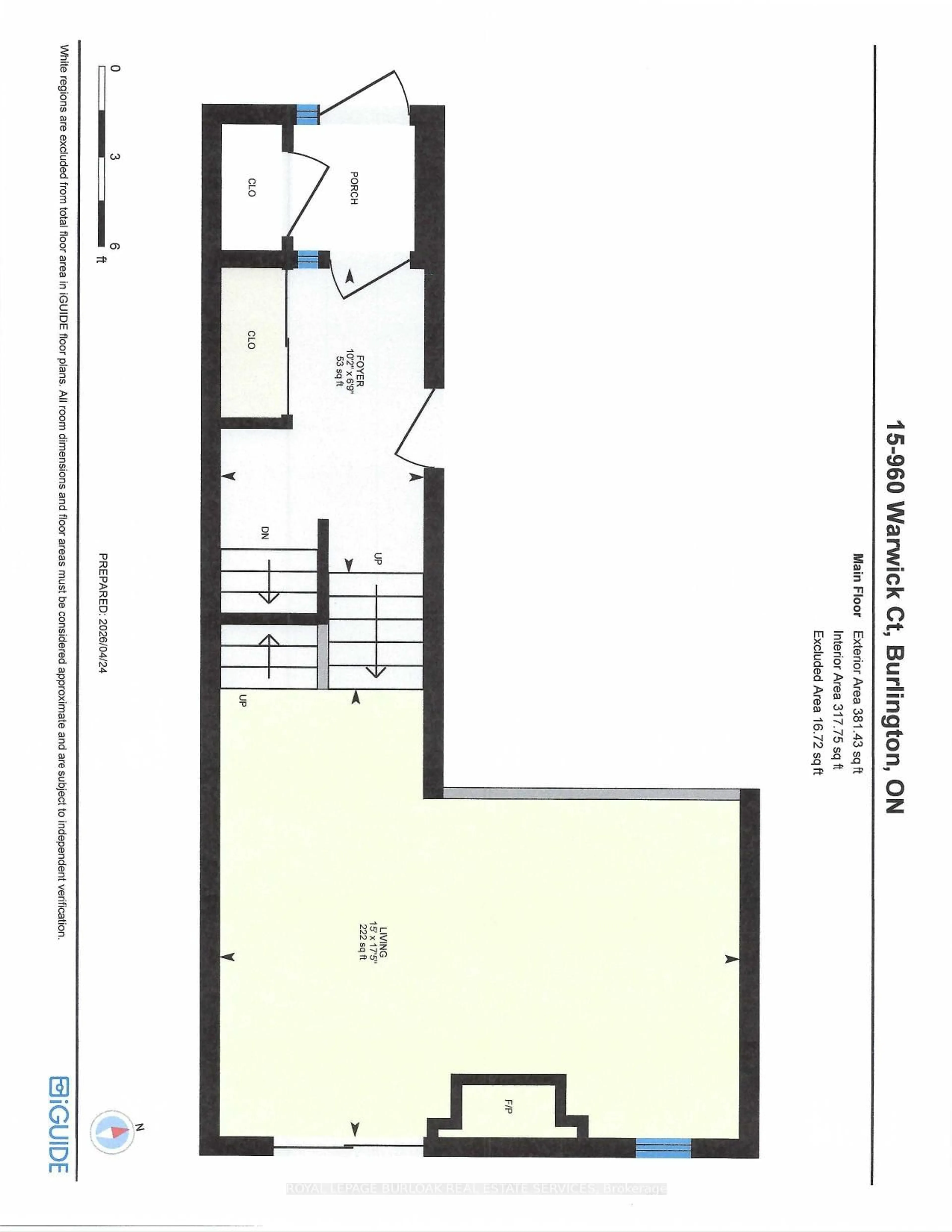 Floor plan for 960 Warwick Crt #15, Burlington Ontario L7T 4C5