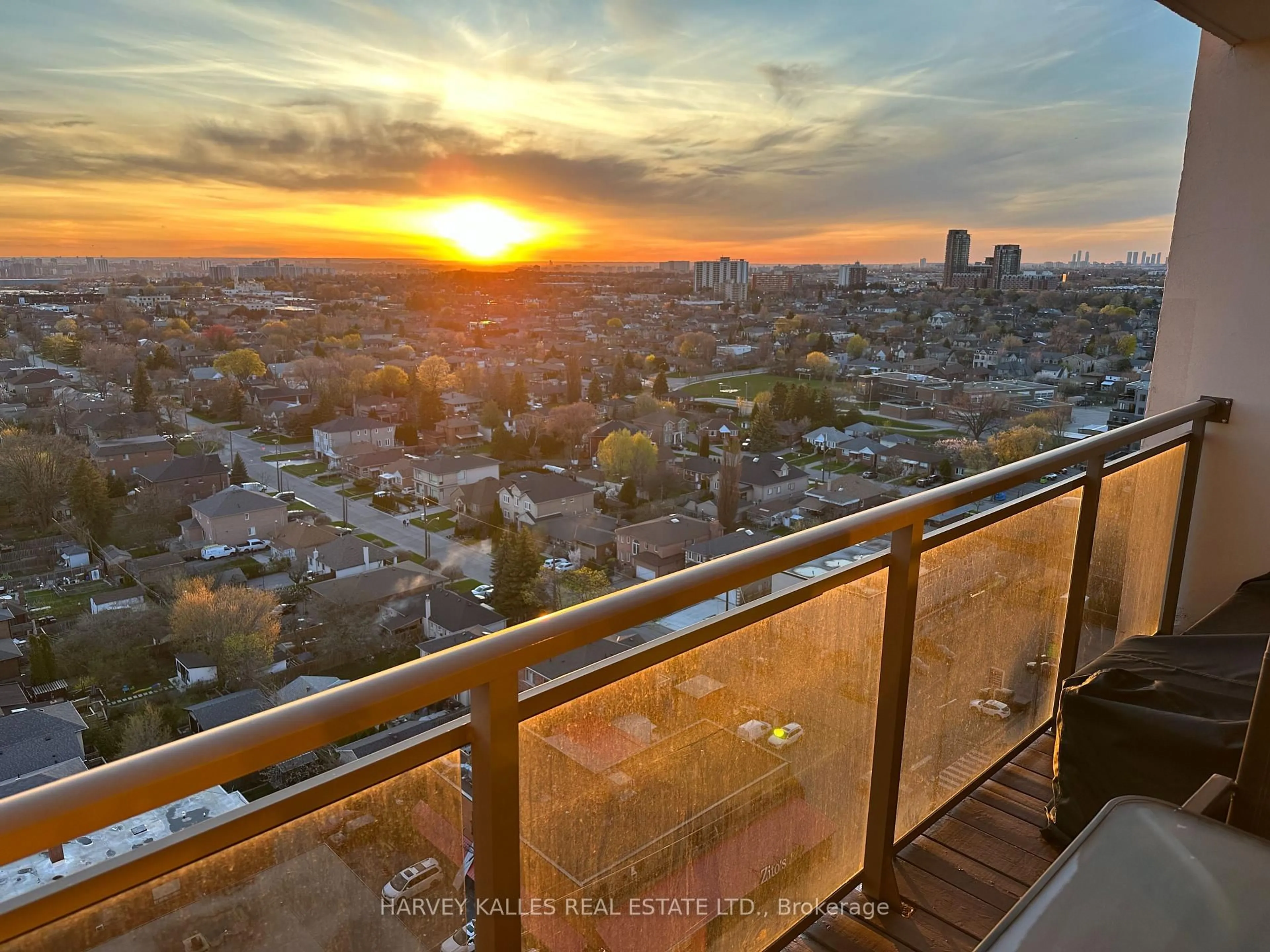 Balcony in the apartment, city buildings view from balcony for 155 Marlee Ave #2002, Toronto Ontario M6B 4B5