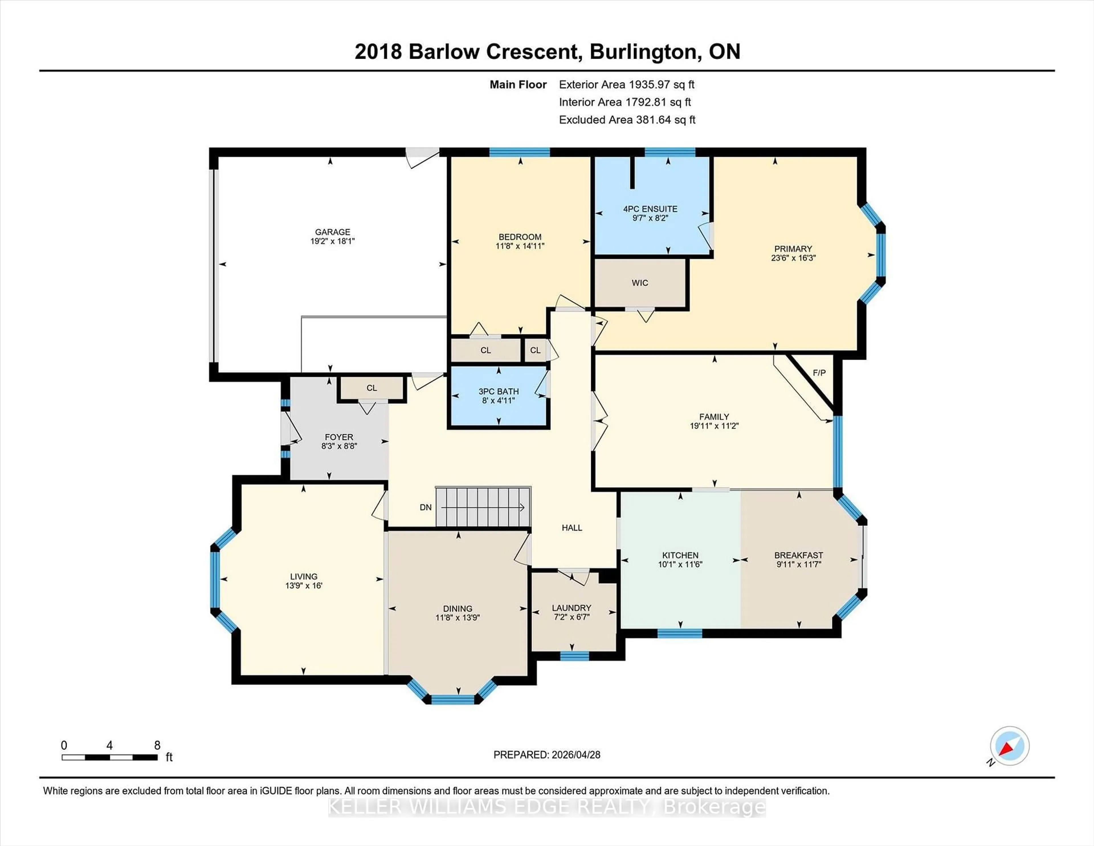 Floor plan for 2018 Barlow Cres, Burlington Ontario L7P 4N8