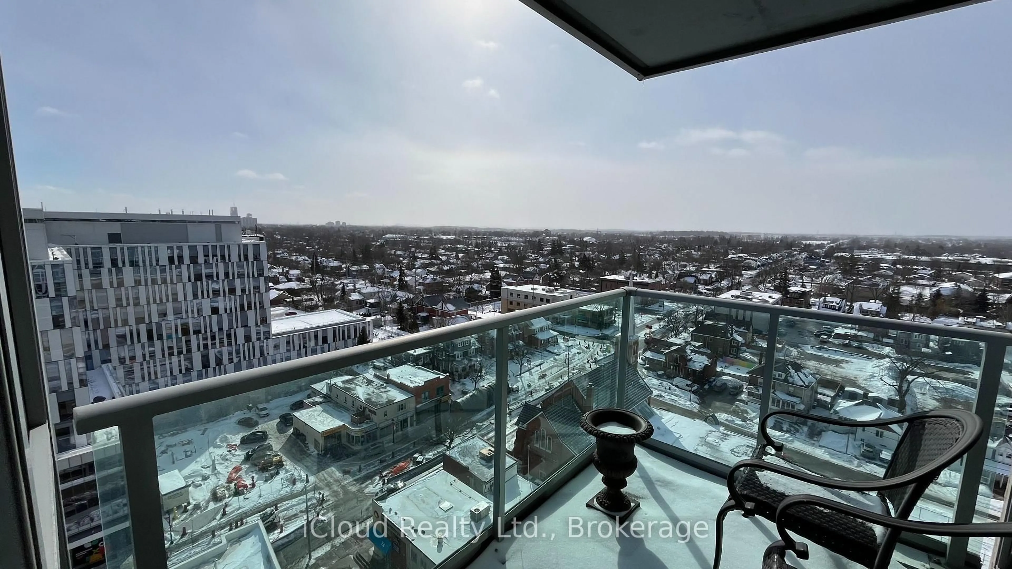 Balcony in the apartment, city buildings view from balcony for 9 George St #1406, Brampton Ontario L6X 0T6