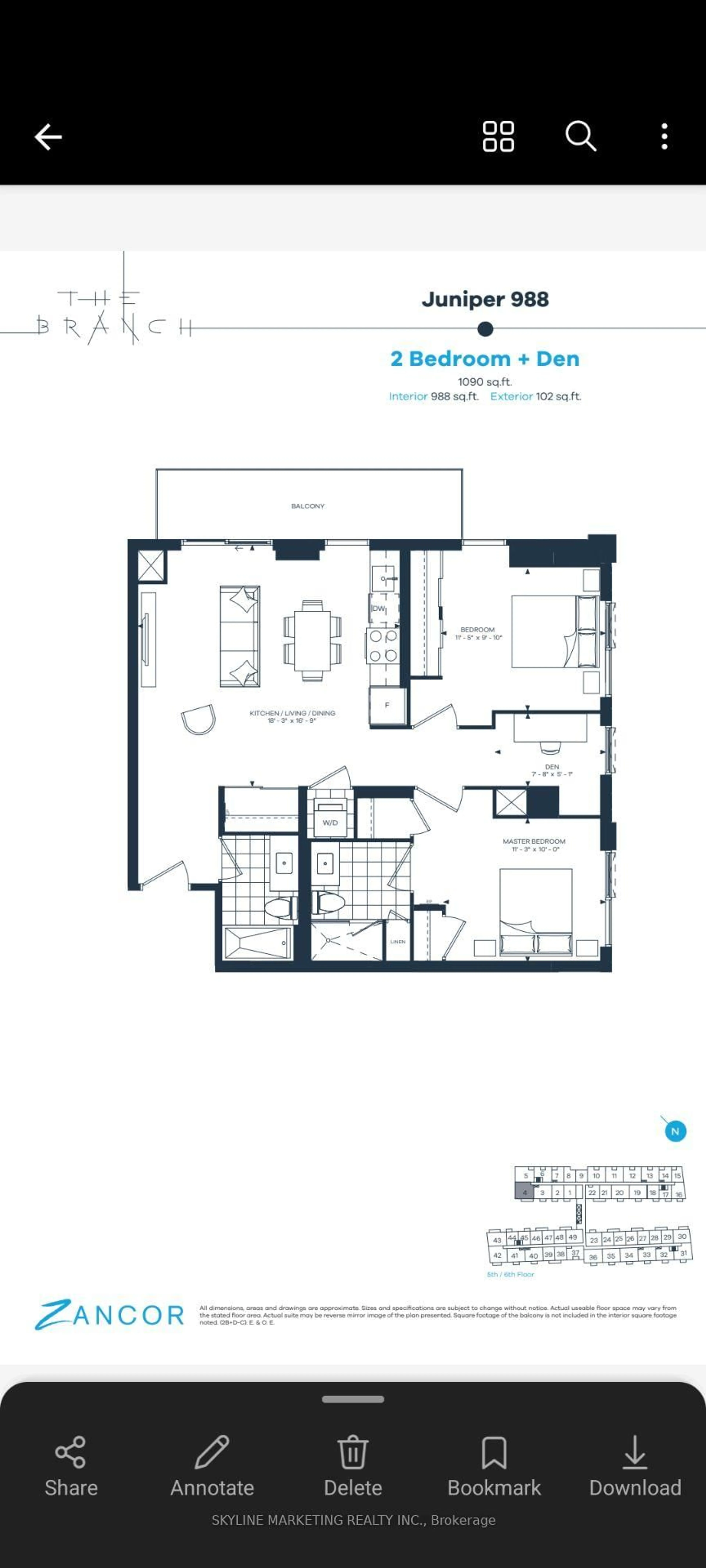 Floor plan for 2450 Old Bronte Rd #504, Oakville Ontario L6M 5P6