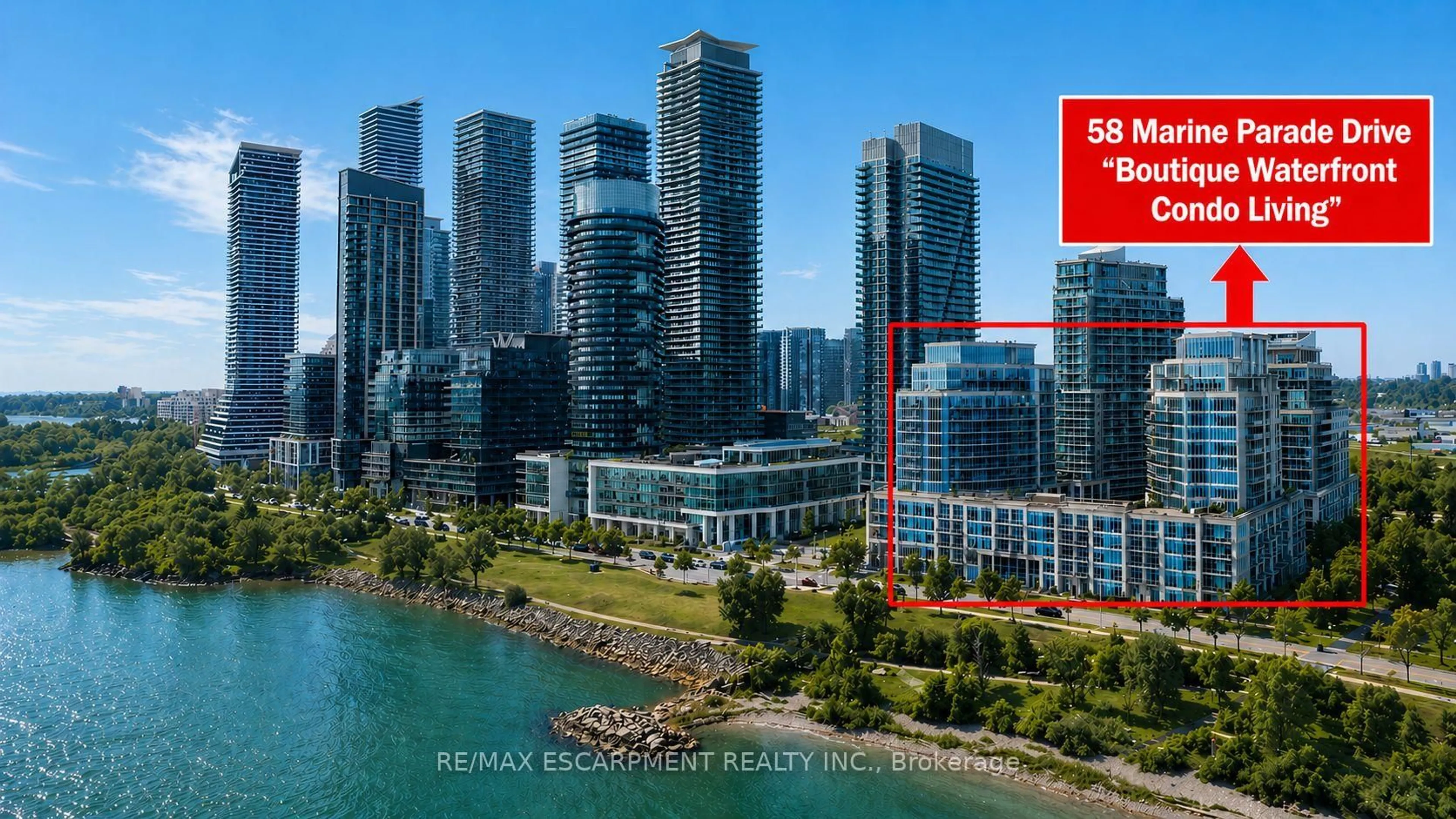 A pic from outside/outdoor area/front of a property/back of a property/a pic from drone, water/lake/river/ocean view for 58 Marine Parade Dr #707, Toronto Ontario M8V 4G1