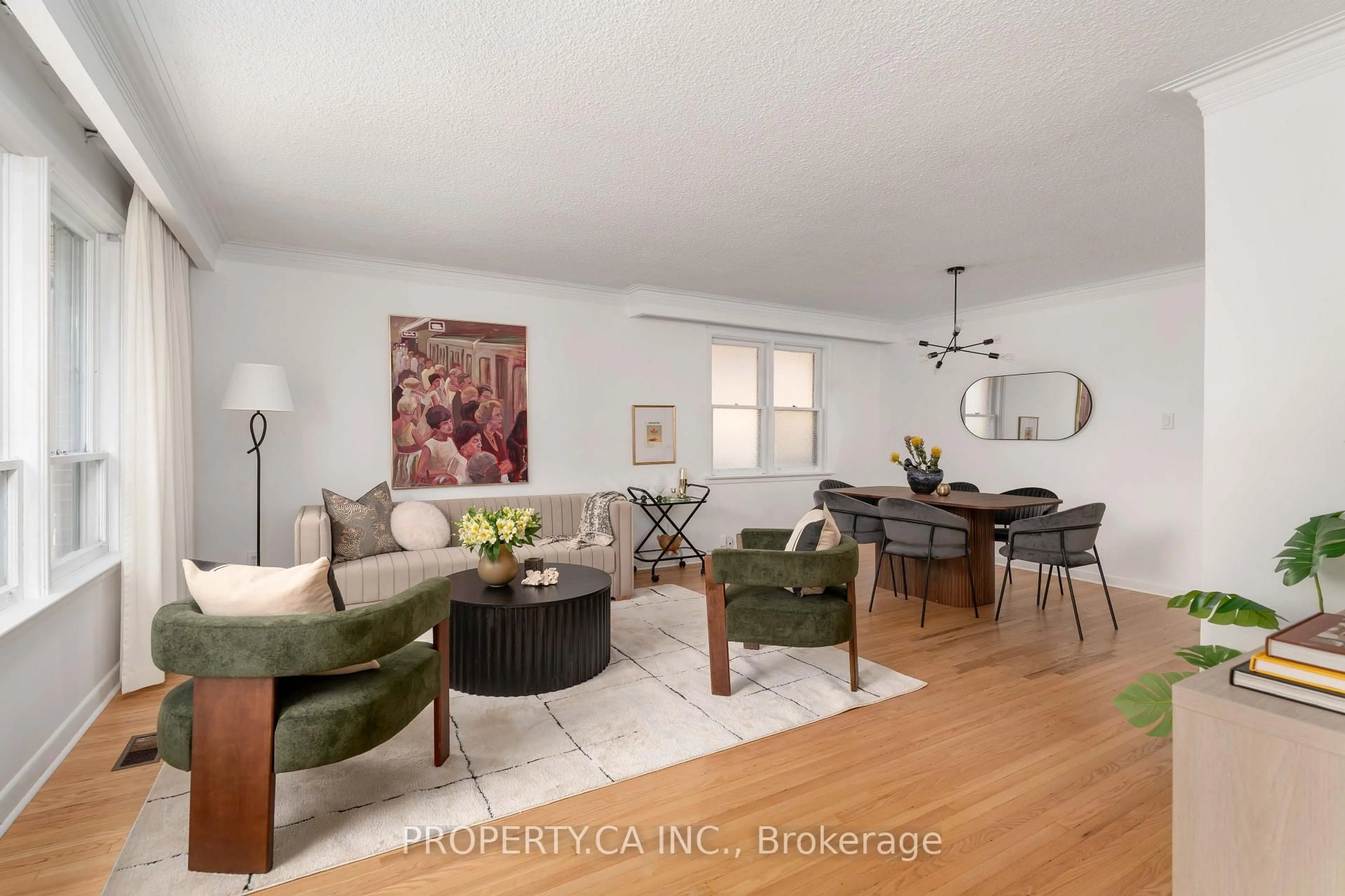Living room with furniture, wood/laminate floor for 19 Jill Cres, Toronto Ontario M9B 6B2