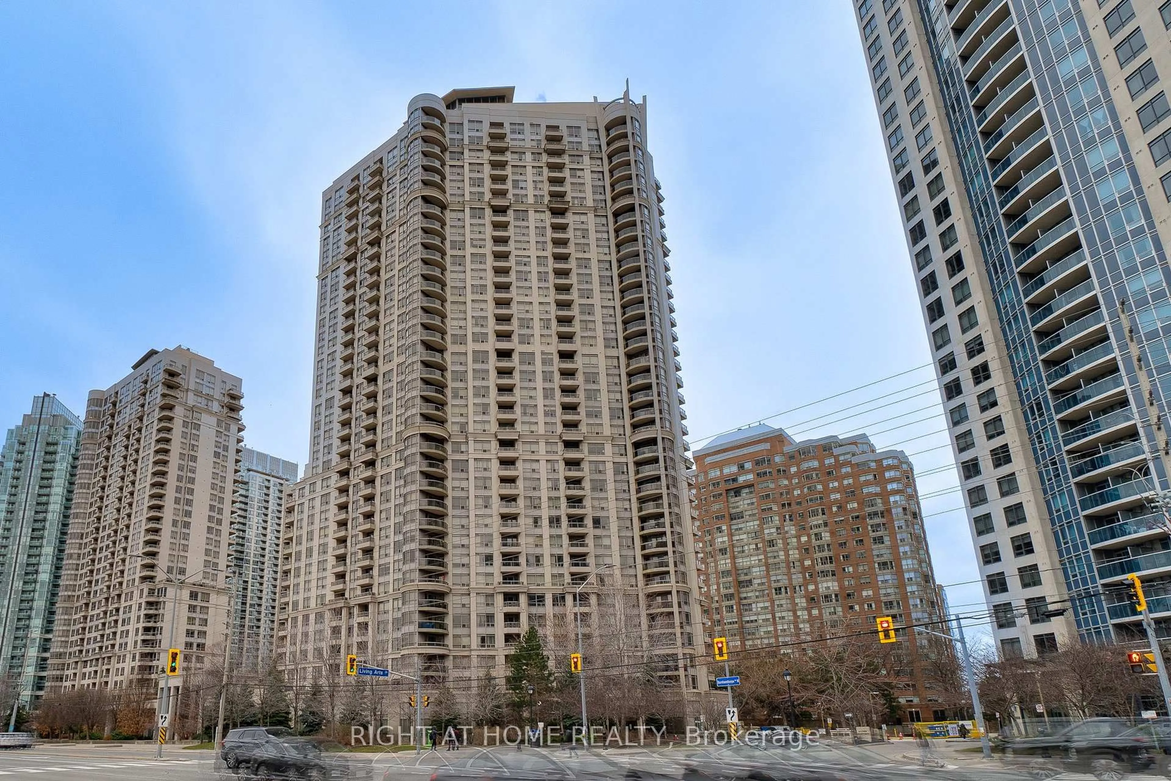 Patio, city buildings view from balcony for 310 Burnhamthorpe Rd #1713, Mississauga Ontario L5B 4P9