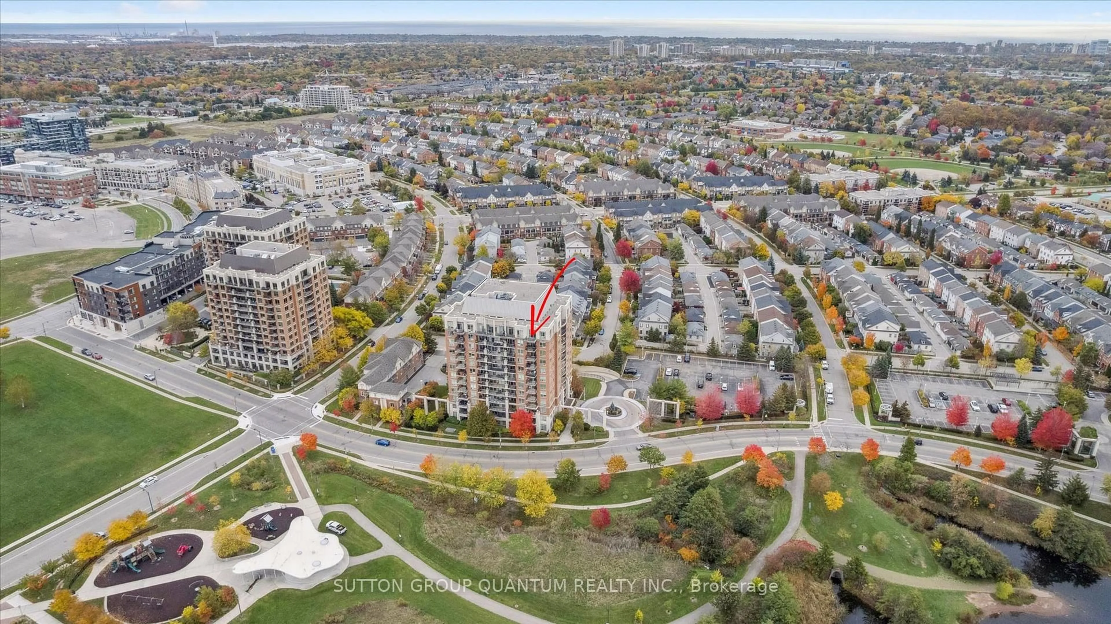 A pic from outside/outdoor area/front of a property/back of a property/a pic from drone, city buildings view from balcony for 2365 Central Park Dr #1211, Oakville Ontario L6H 0C7