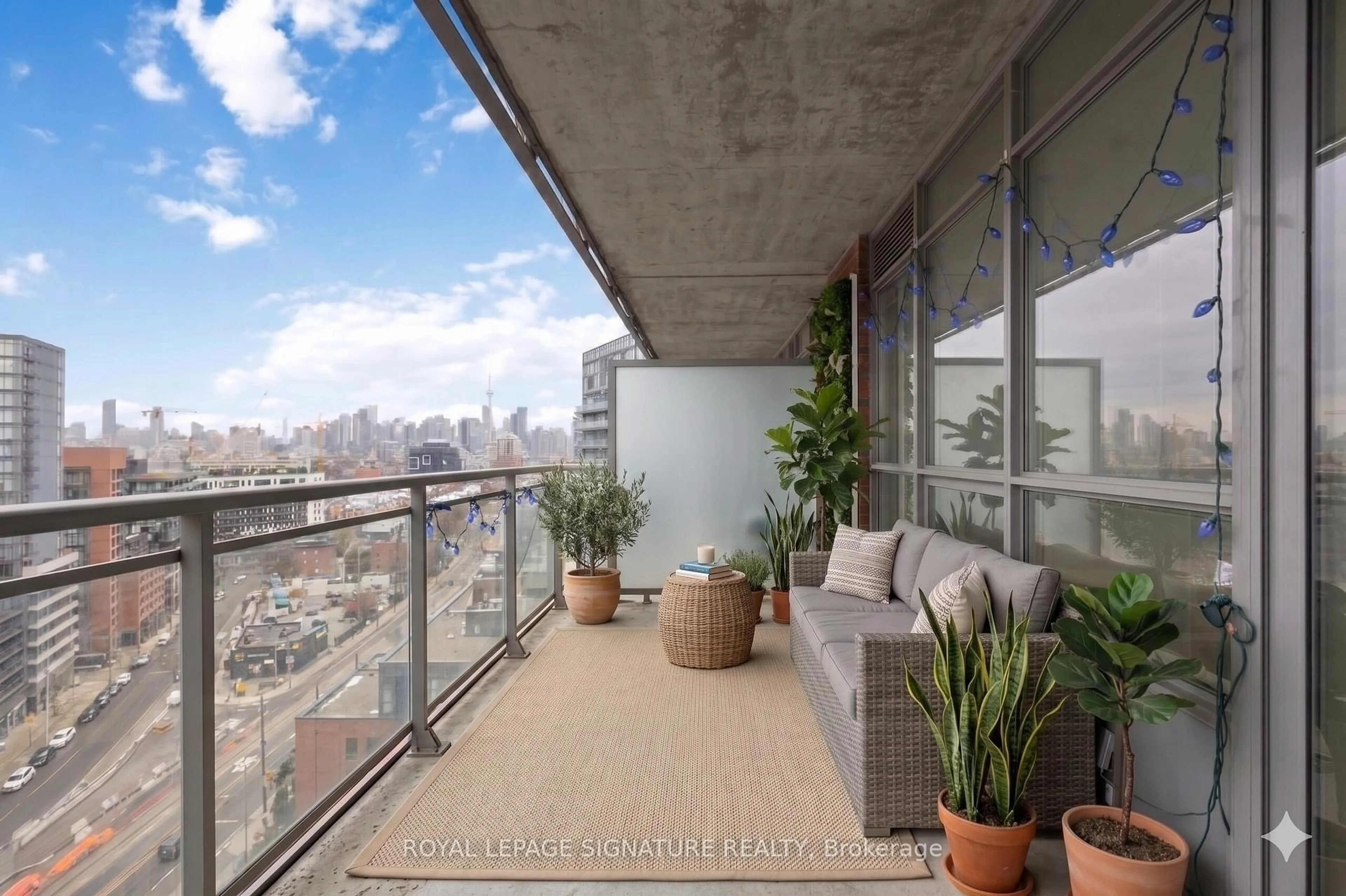 Balcony in the apartment, city buildings view from balcony for 38 Joe Shuster Way #1625, Toronto Ontario M6K 0A5