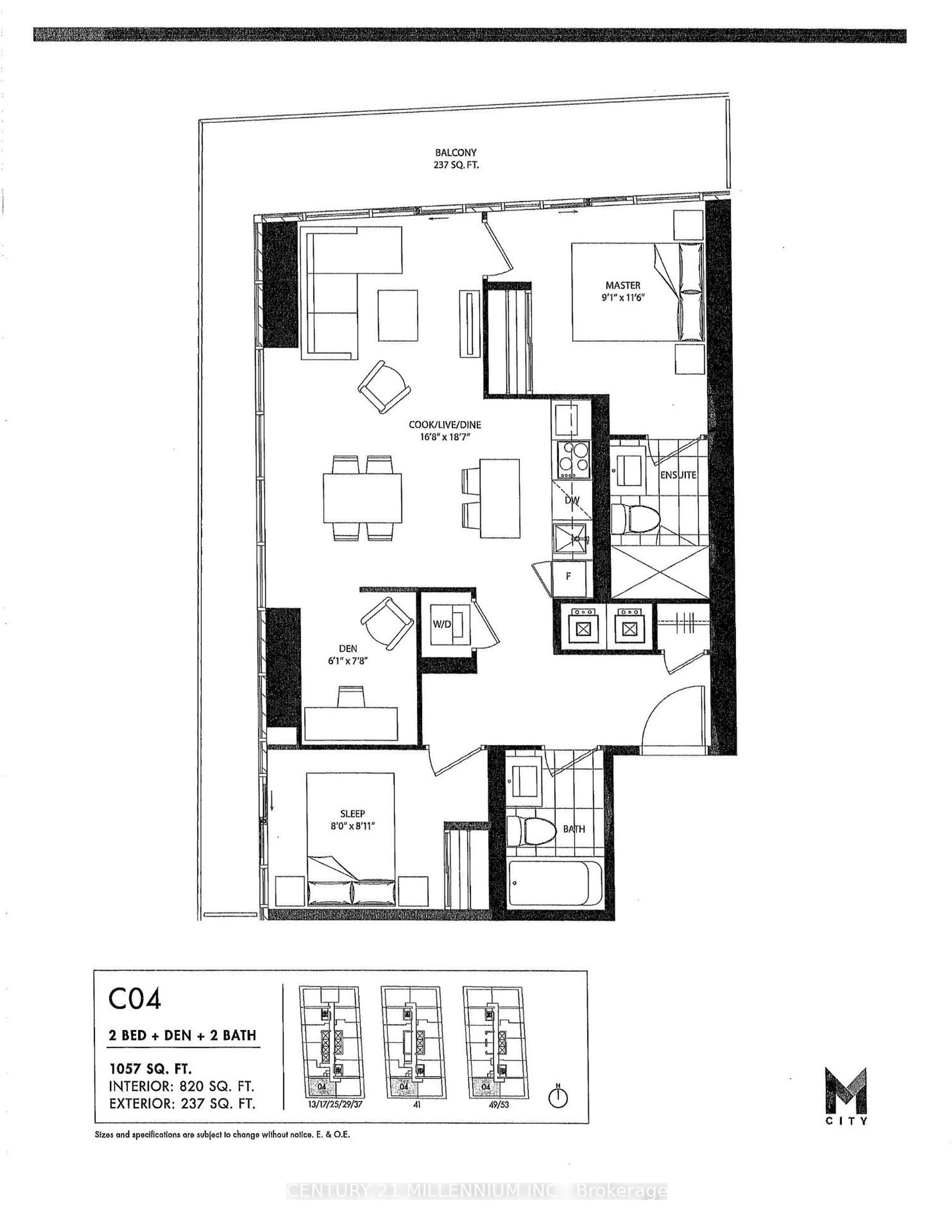 Floor plan for 3900 Confederation Pkwy #4104, Mississauga Ontario L5B 0K3