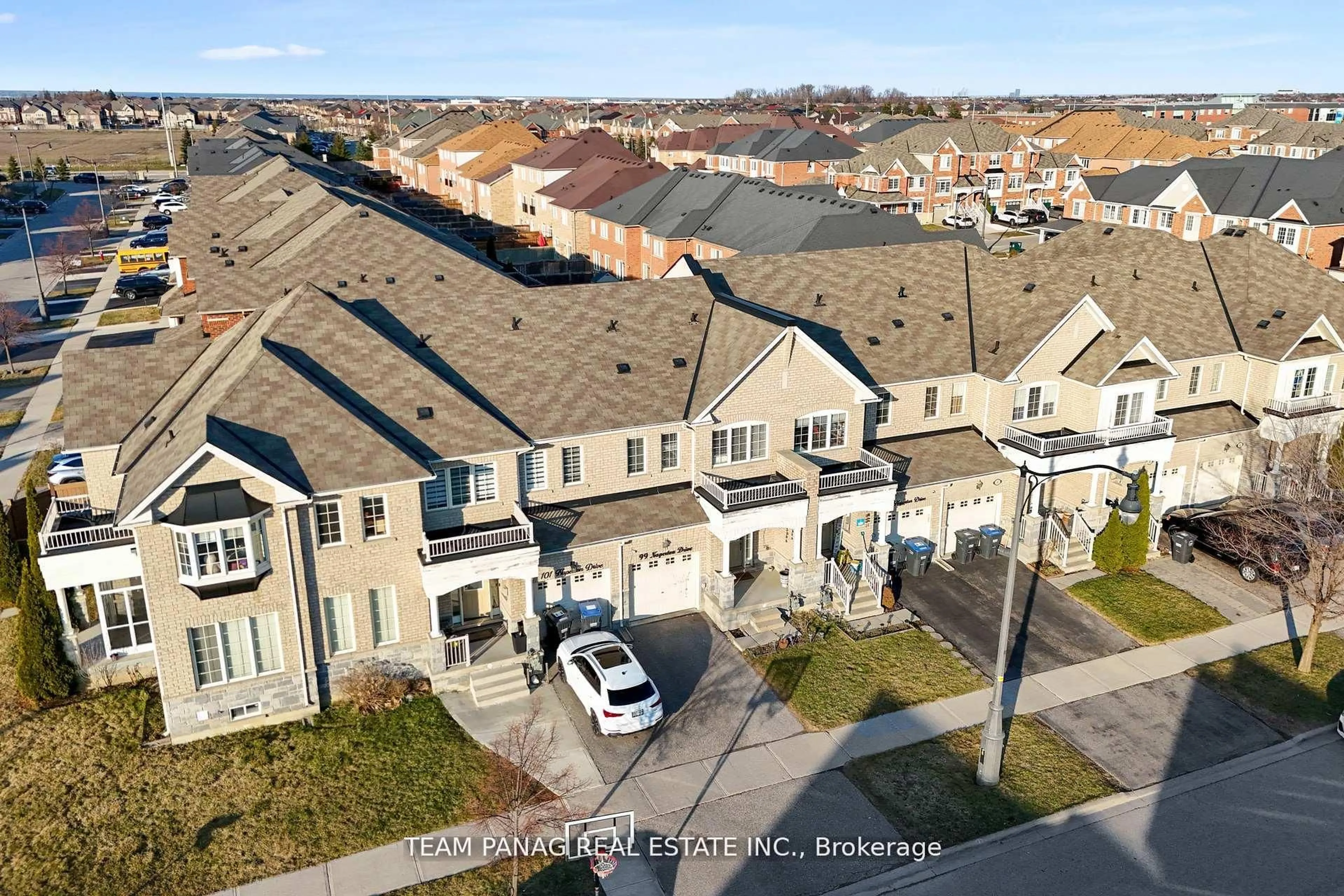 A pic from outside/outdoor area/front of a property/back of a property/a pic from drone, water/lake/river/ocean view for 99 Naperton Dr, Brampton Ontario L6R 3N5