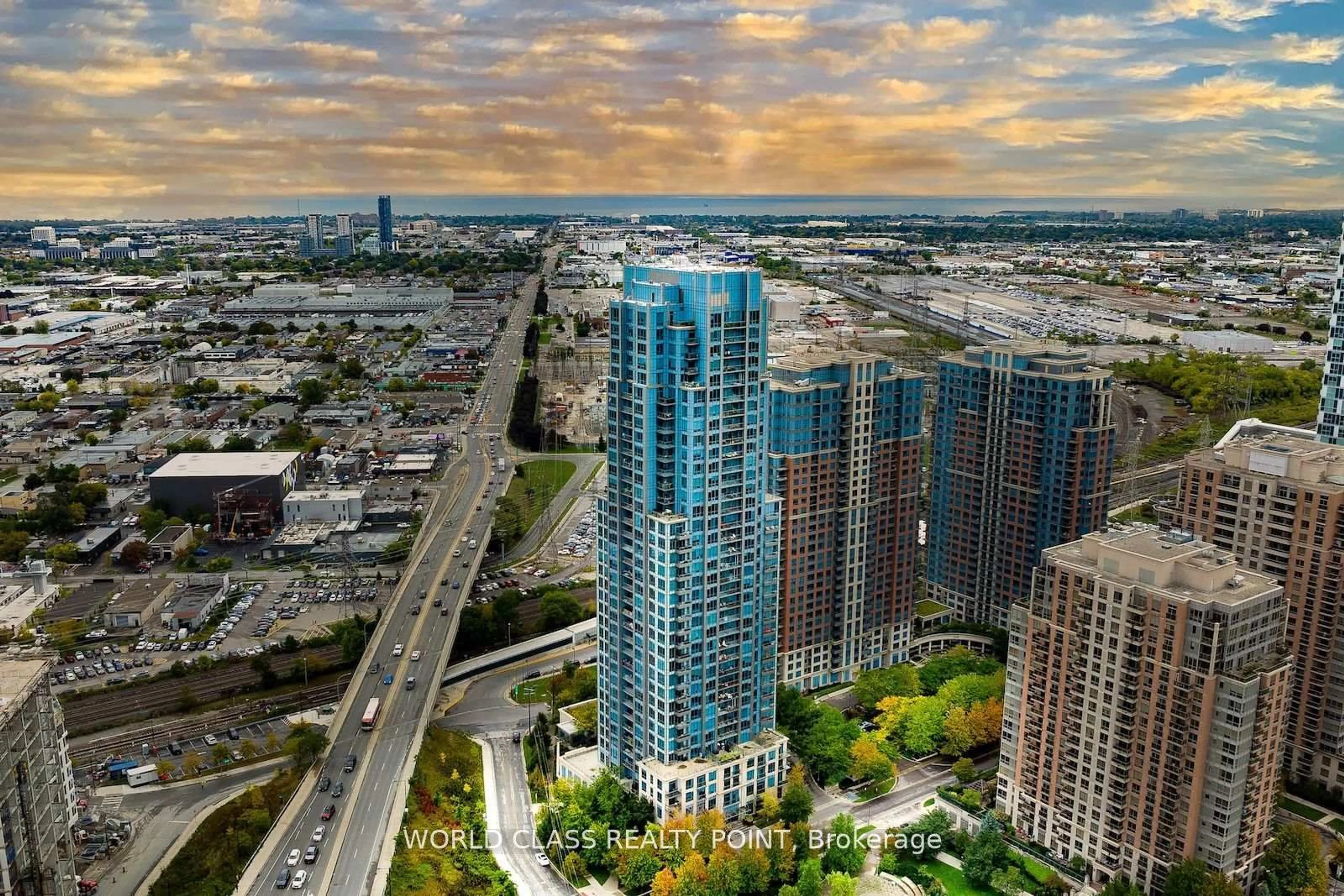 A pic from outside/outdoor area/front of a property/back of a property/a pic from drone, city buildings view from balcony for 15 Viking Lane #2502, Toronto Ontario M9B 0A4
