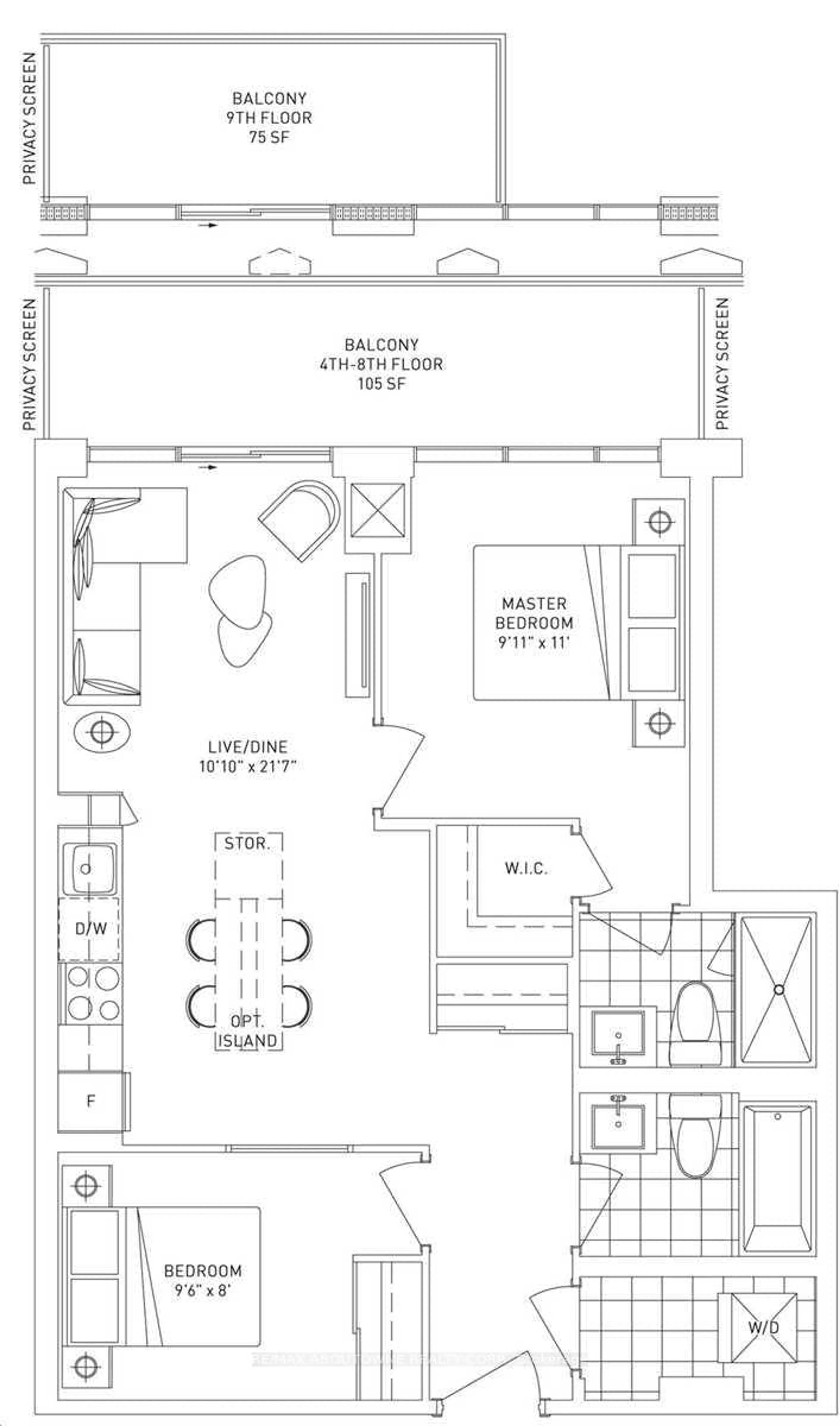 Floor plan for 50 George Butchart Dr #814, Toronto Ontario M3K 0C9