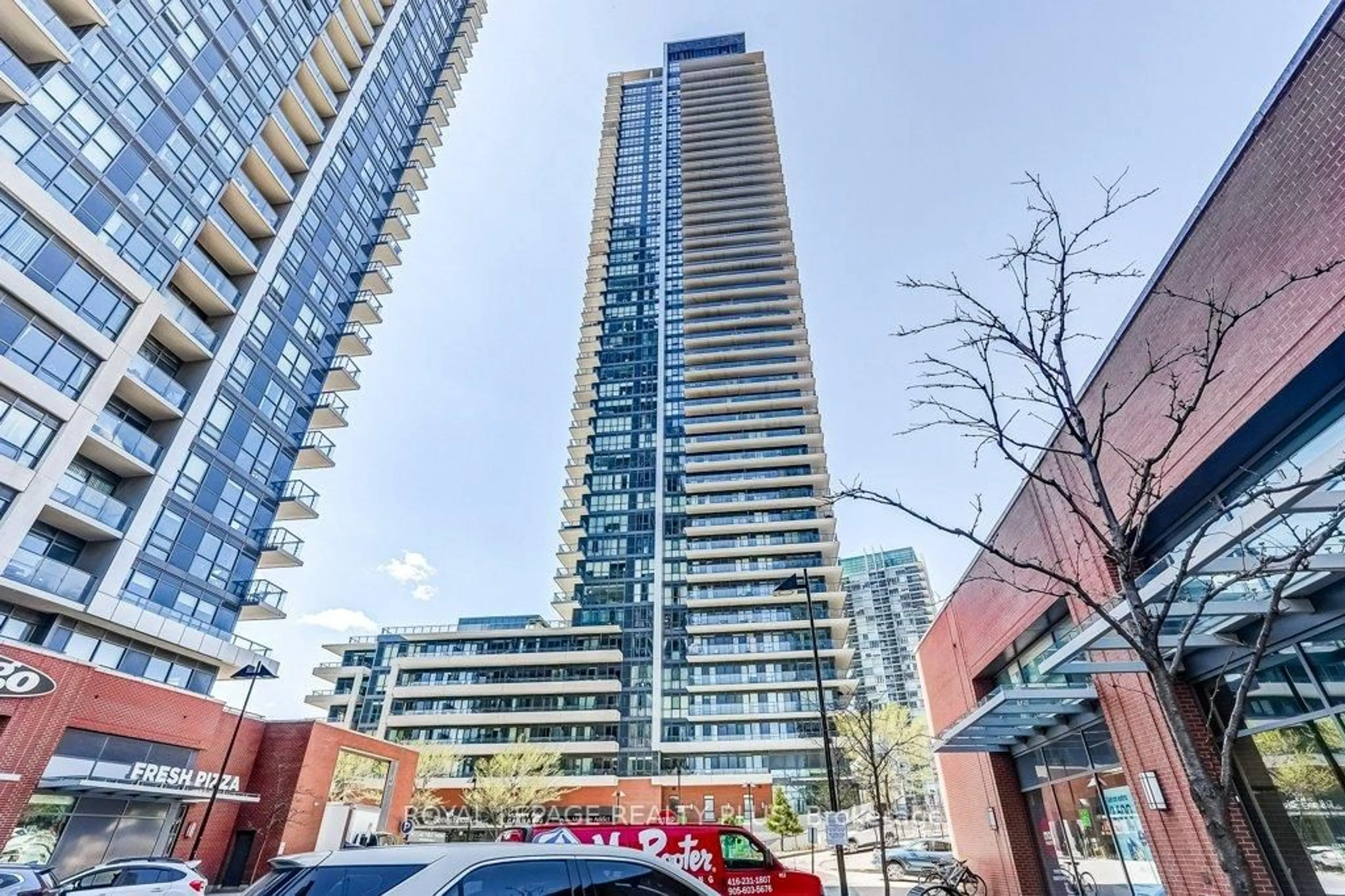 Patio, city buildings view from balcony for 10 Park Lawn Rd #524, Toronto Ontario M8V 0H9