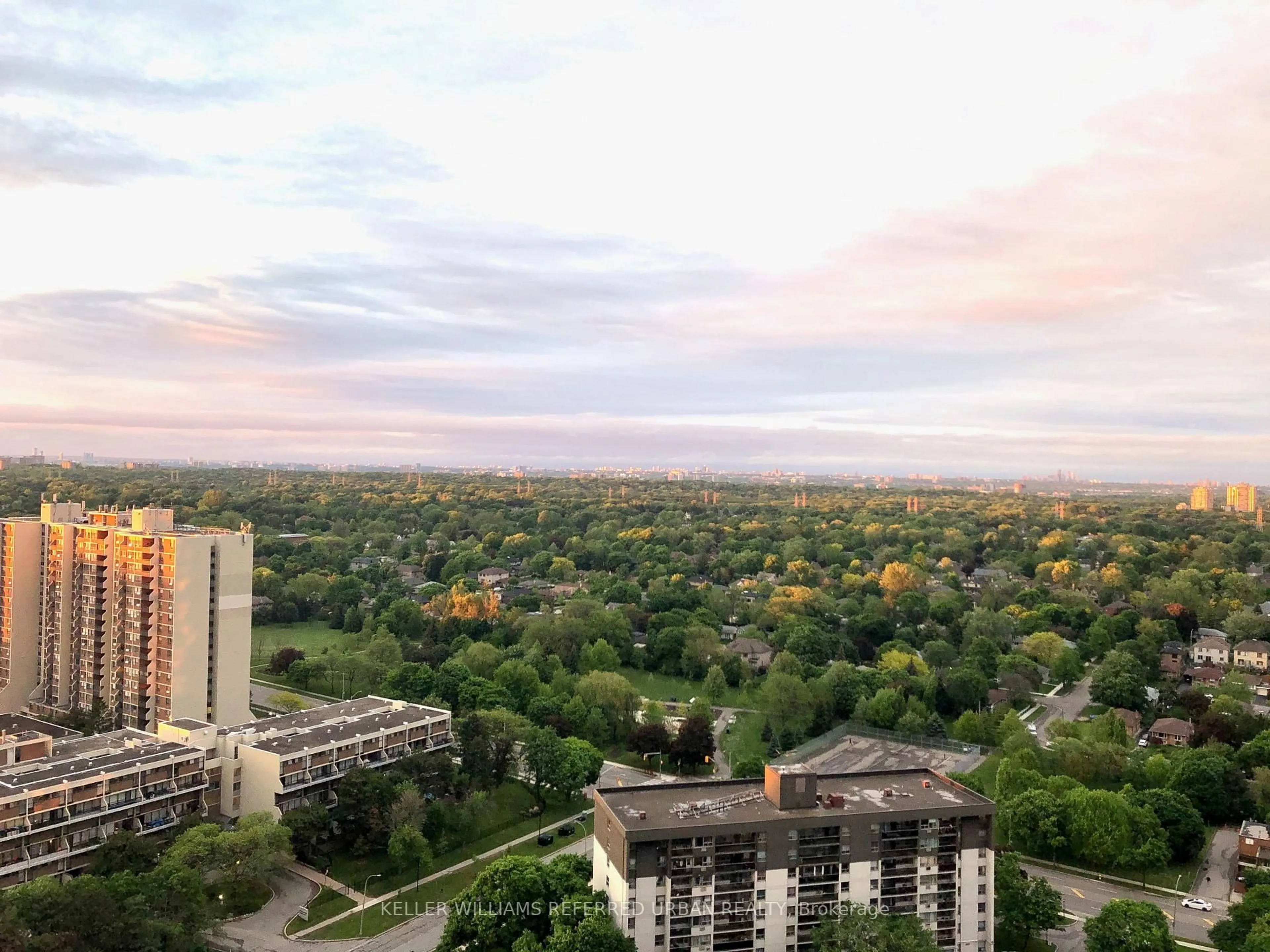 A pic from outside/outdoor area/front of a property/back of a property/a pic from drone, city buildings view from balcony for 9 Valhalla Inn Rd #2407, Toronto Ontario M9B 1S9