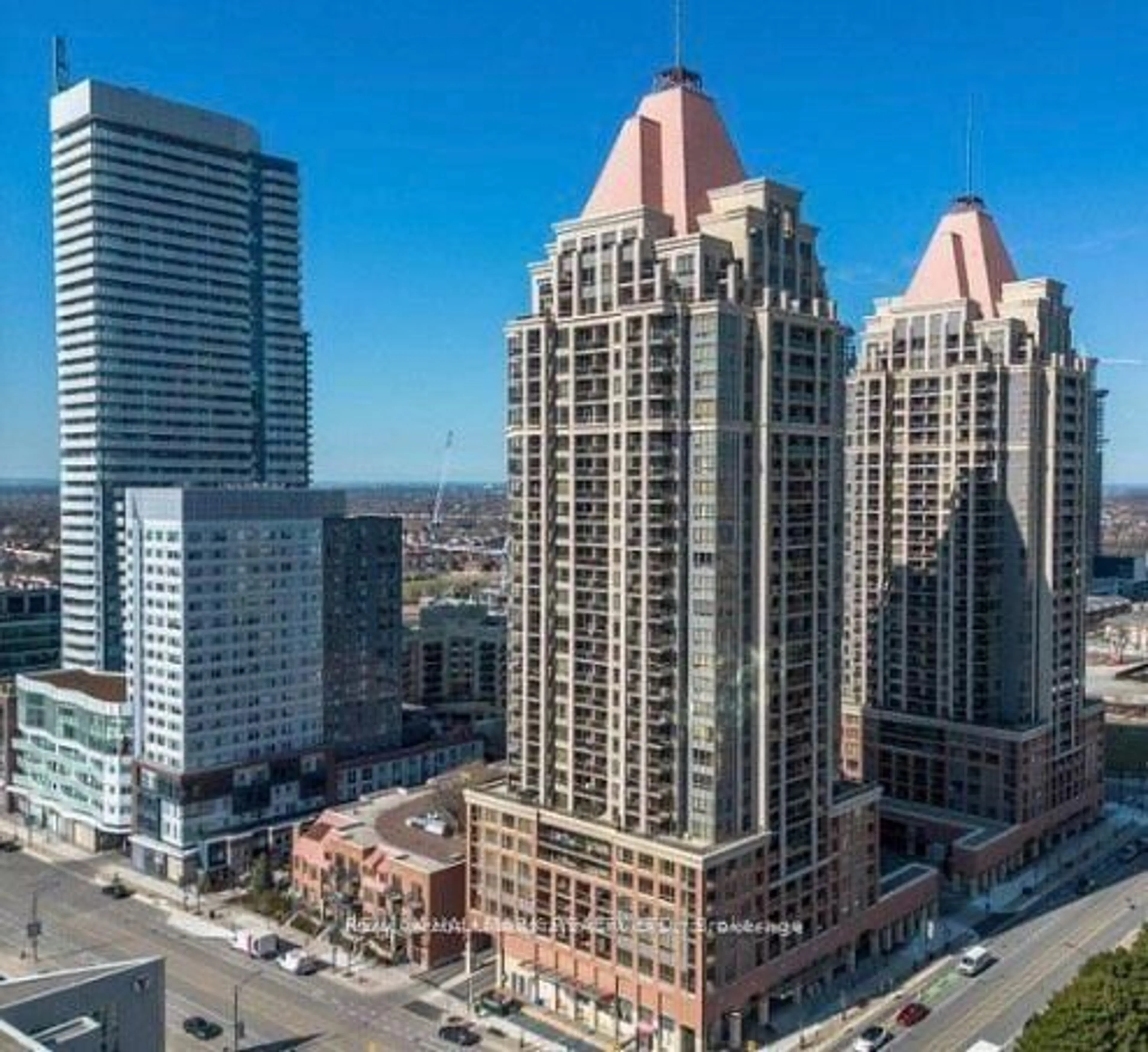 A pic from outside/outdoor area/front of a property/back of a property/a pic from drone, city buildings view from balcony for 320 City Centre Dr #318, Mississauga Ontario L5B 4P8
