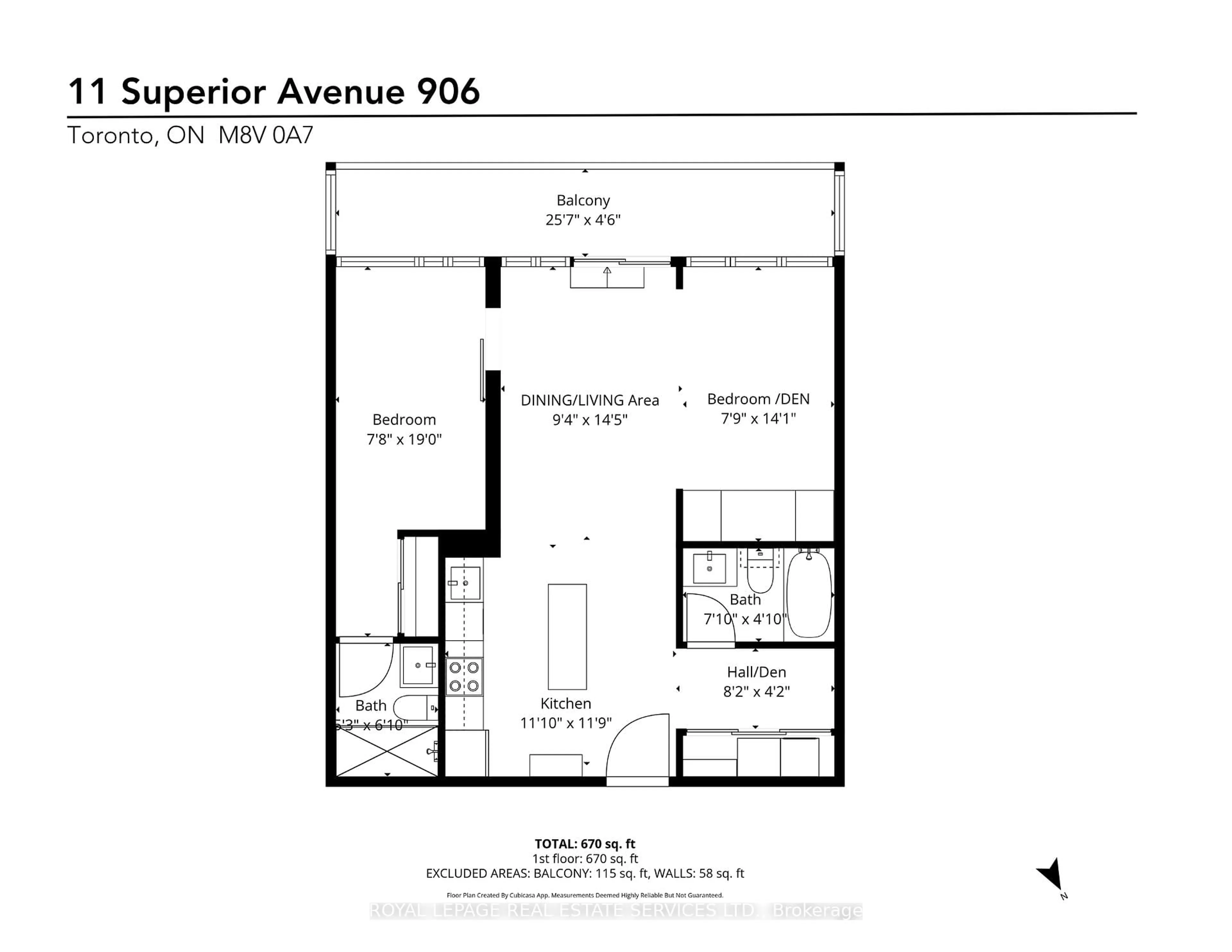 Floor plan for 11 Superior Ave #906, Toronto Ontario M8V 0A7