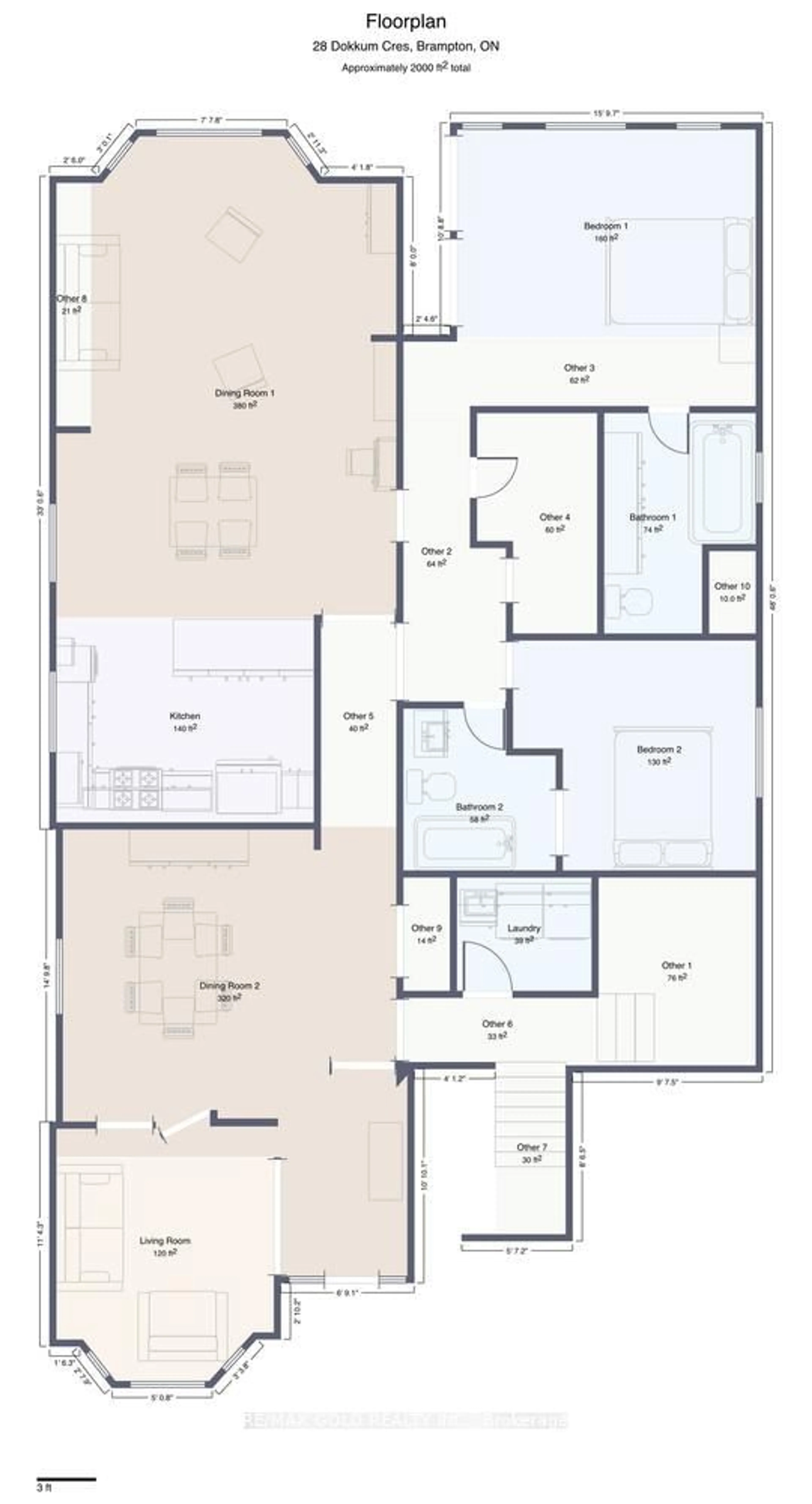 Floor plan for 28 Dokkum Cres, Brampton Ontario L6Z 4T6