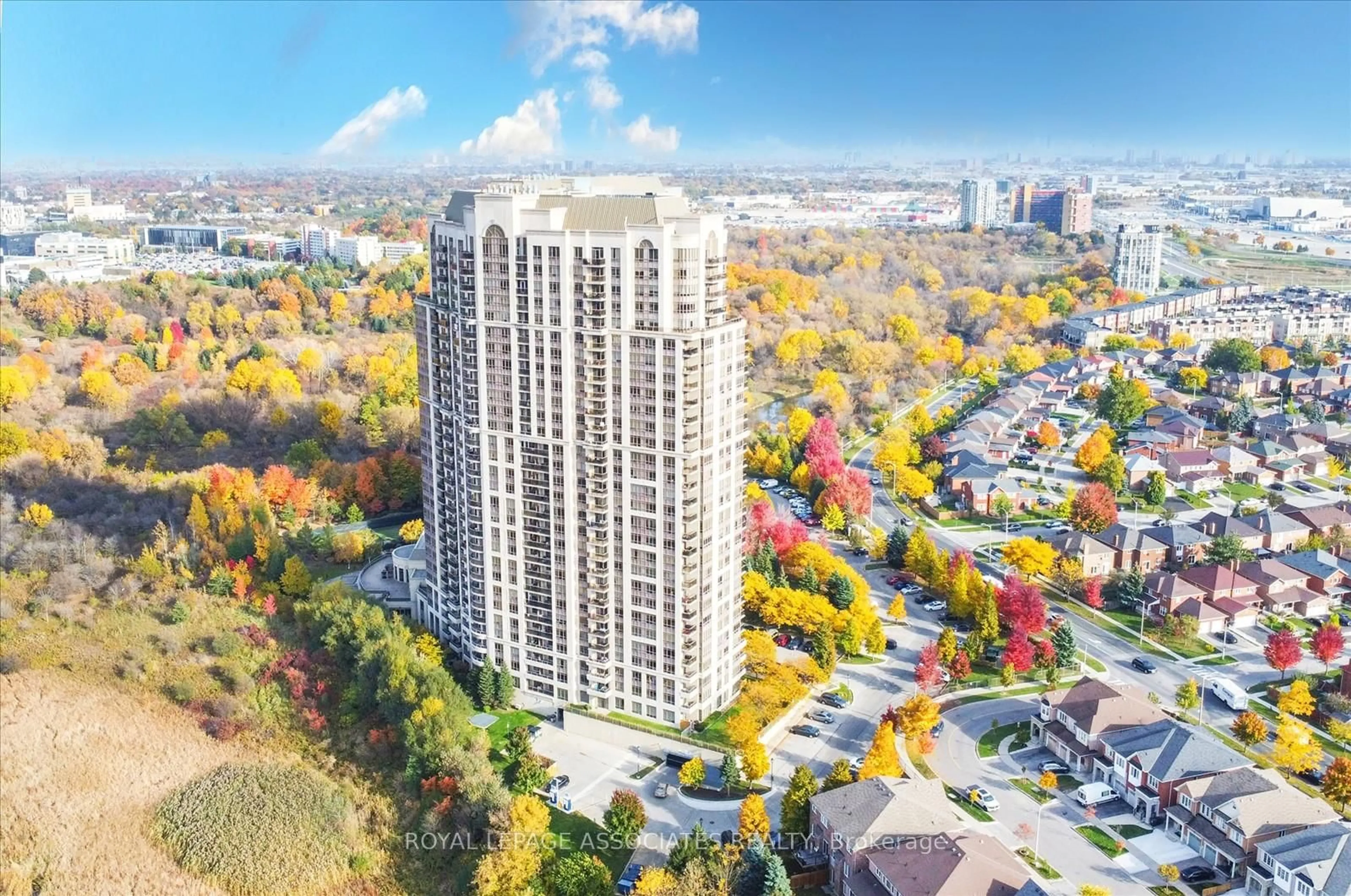 A pic from outside/outdoor area/front of a property/back of a property/a pic from drone, city buildings view from balcony for 710 Humberwood Blvd #606A, Toronto Ontario M9W 7J5
