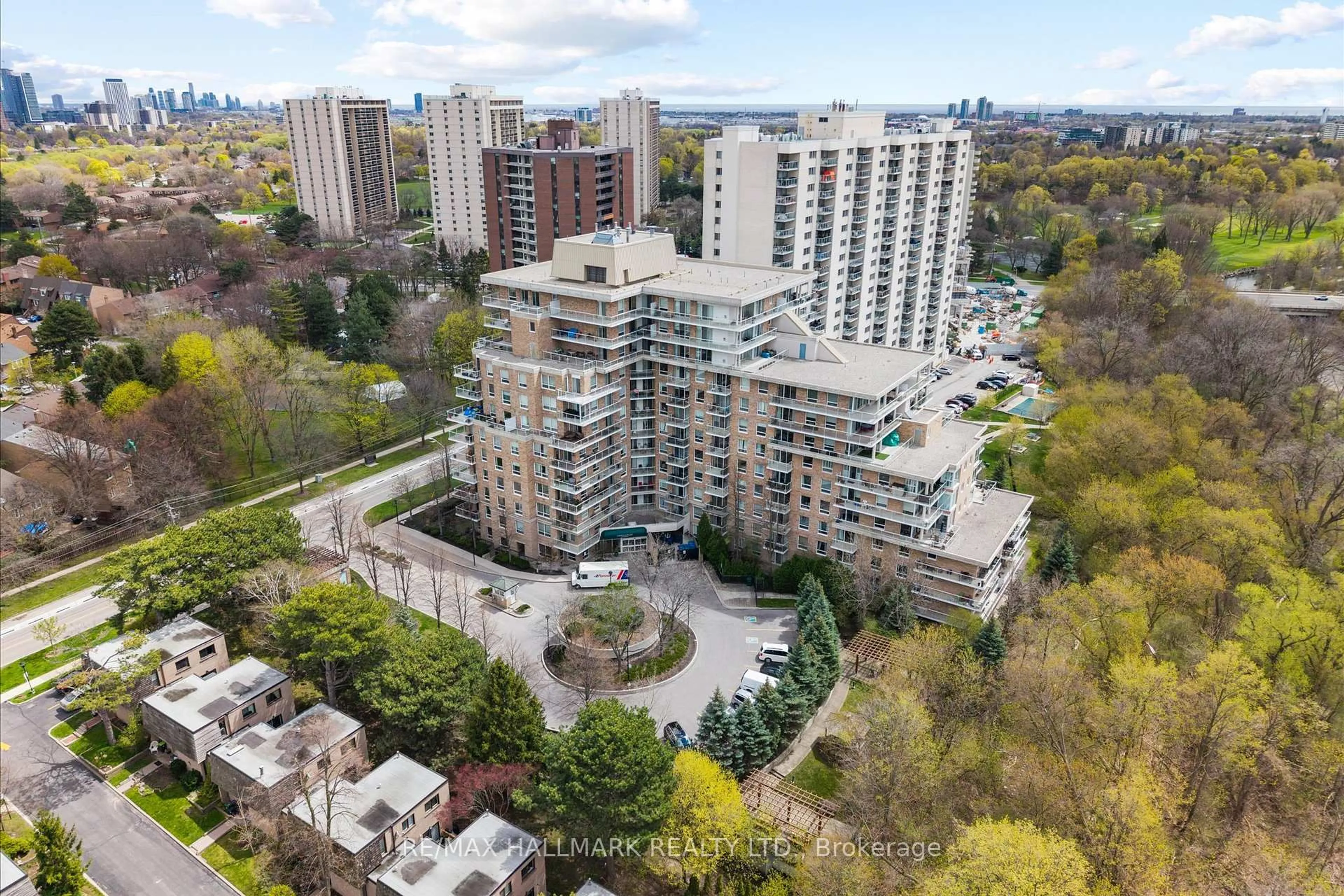 A pic from outside/outdoor area/front of a property/back of a property/a pic from drone, city buildings view from balcony for 350 Mill Rd #611, Toronto Ontario M9C 5R7
