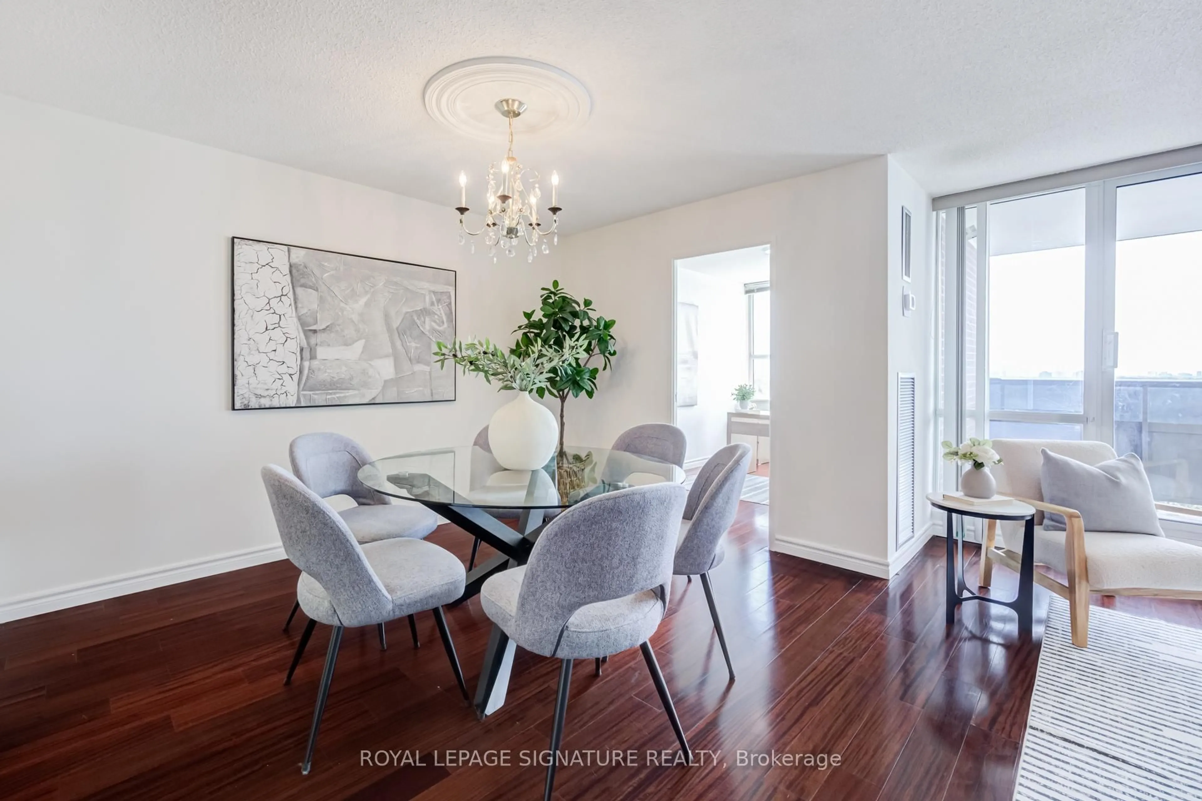 Dining room, wood/laminate floor for 625 The West Mall #901, Toronto Ontario M9C 4W9