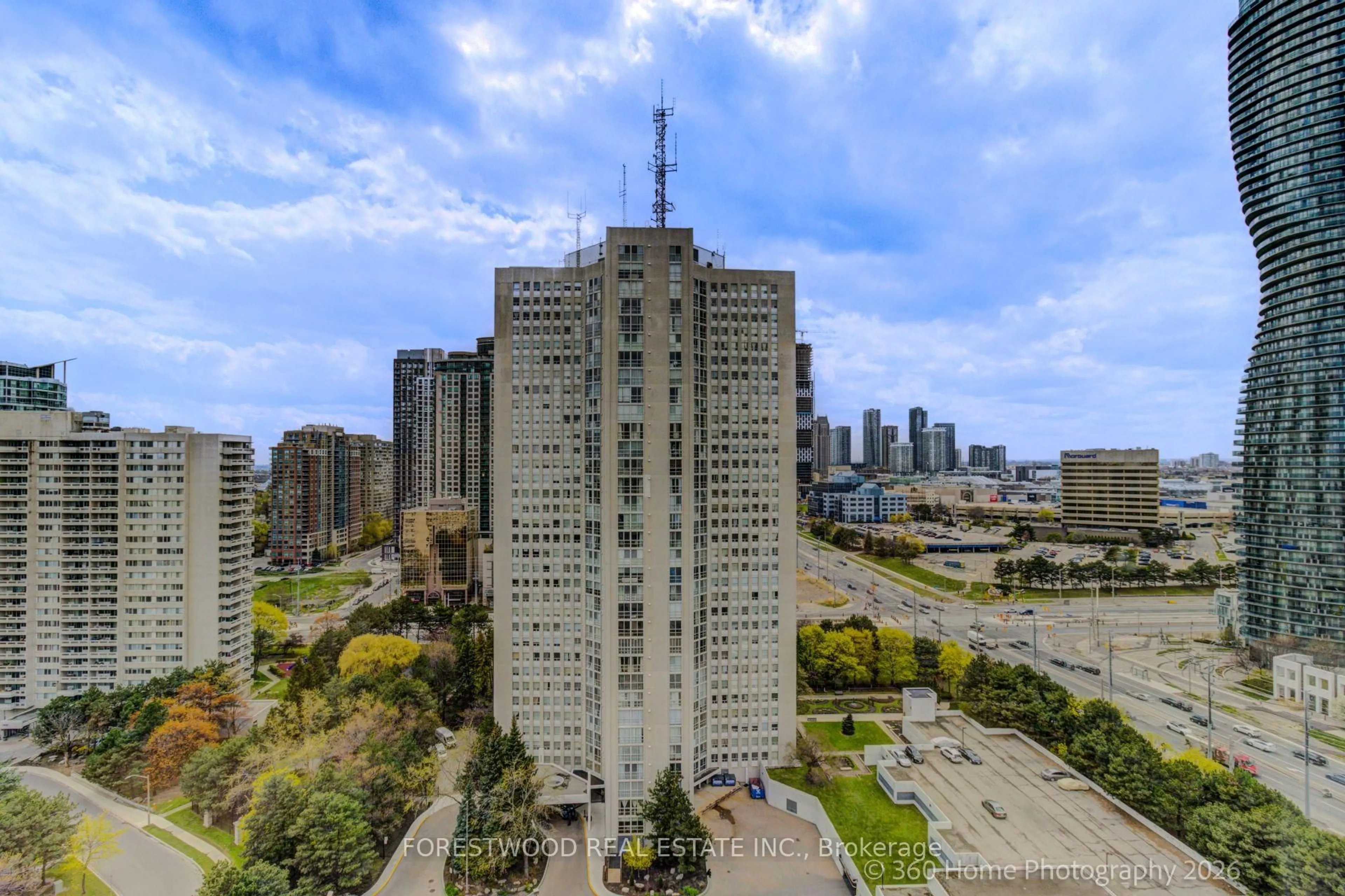 A pic from outside/outdoor area/front of a property/back of a property/a pic from drone, city buildings view from balcony for 3700 Kaneff Cres #2202, Mississauga Ontario L5A 4B8