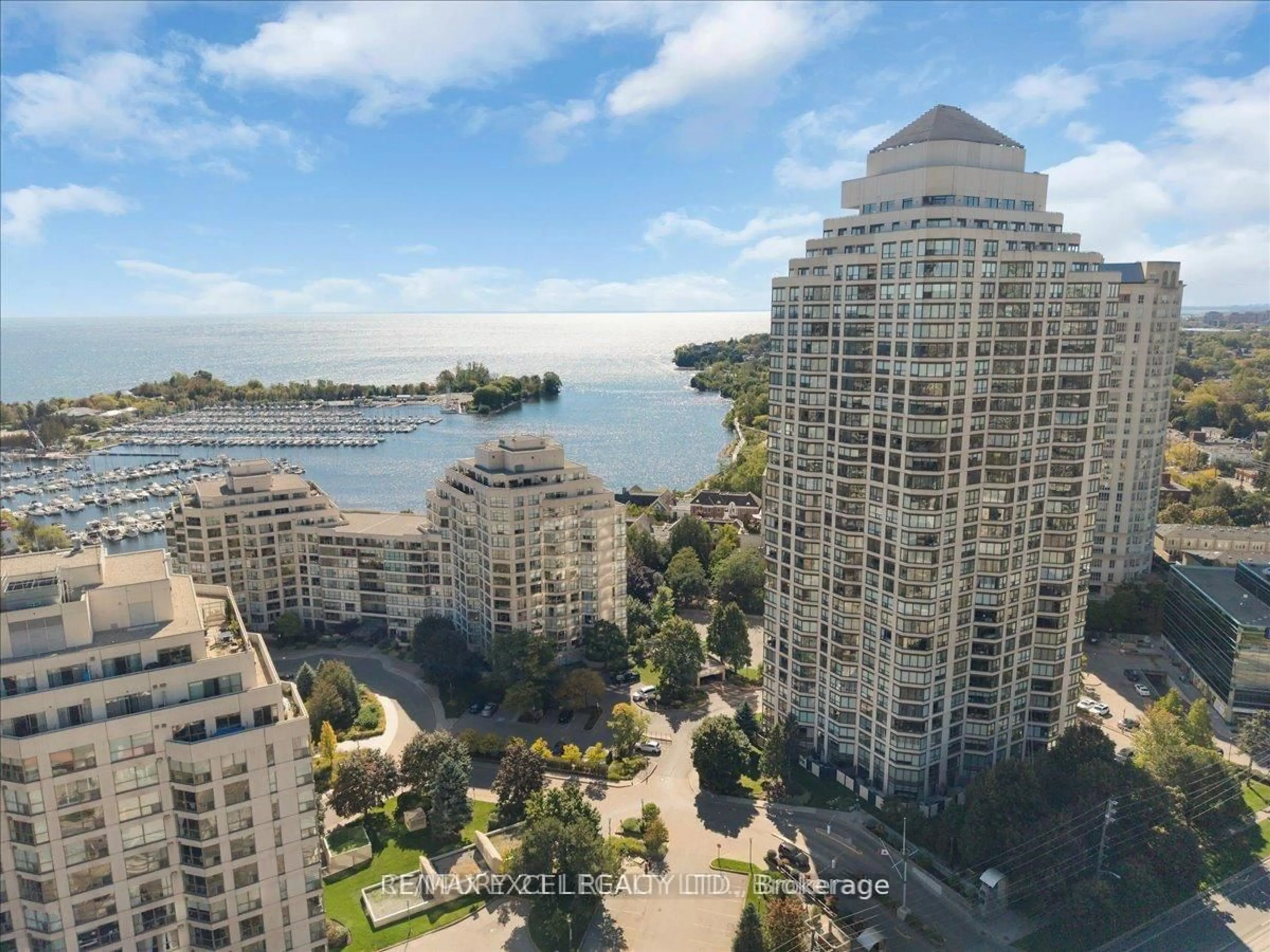 A pic from outside/outdoor area/front of a property/back of a property/a pic from drone, water/lake/river/ocean view for 2269 Lake Shore Blvd #2105, Toronto Ontario M8V 3X6