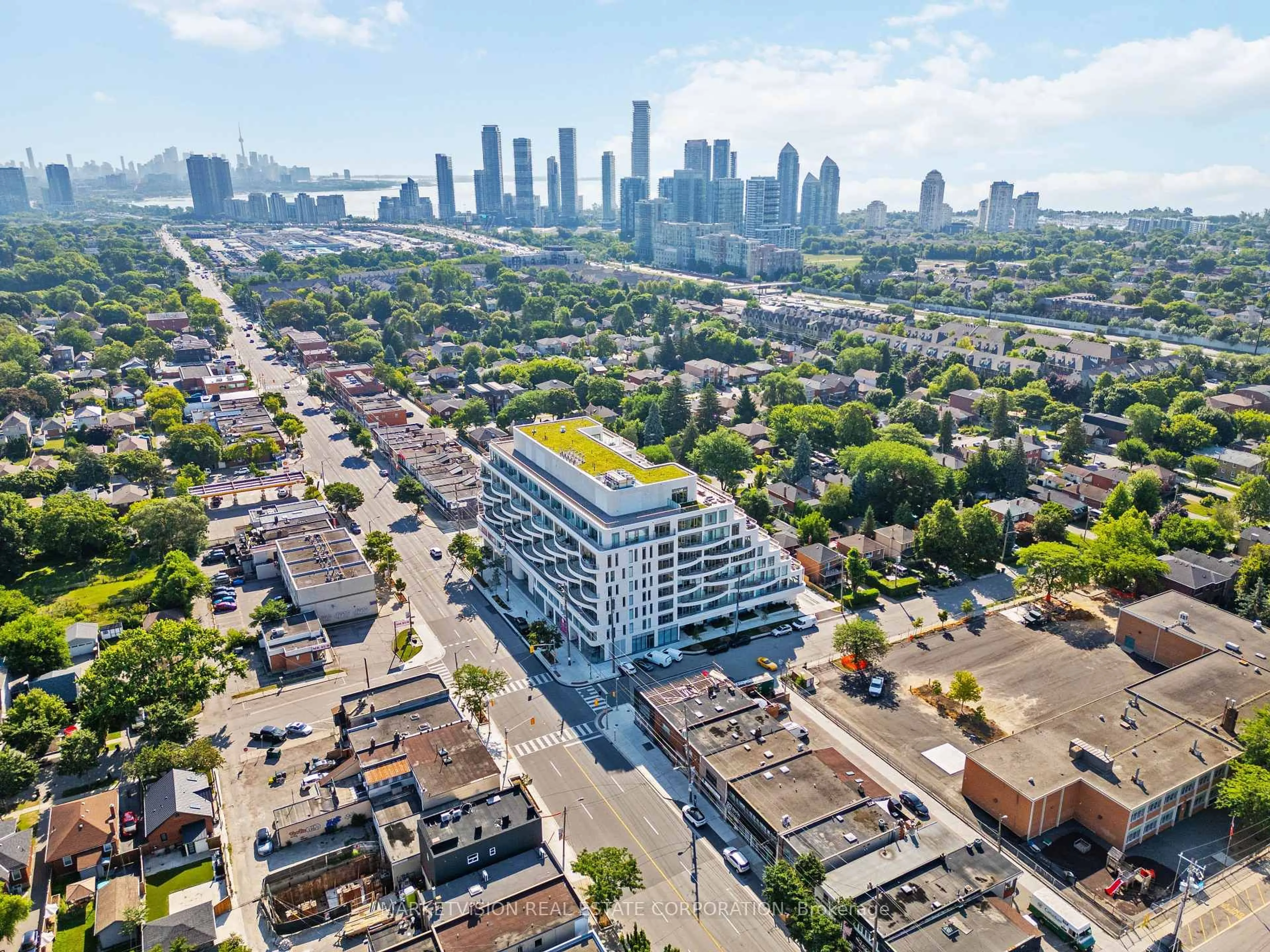 A pic from outside/outdoor area/front of a property/back of a property/a pic from drone, city buildings view from balcony for 689 The Queensway #802, Toronto Ontario M8Y 1L1