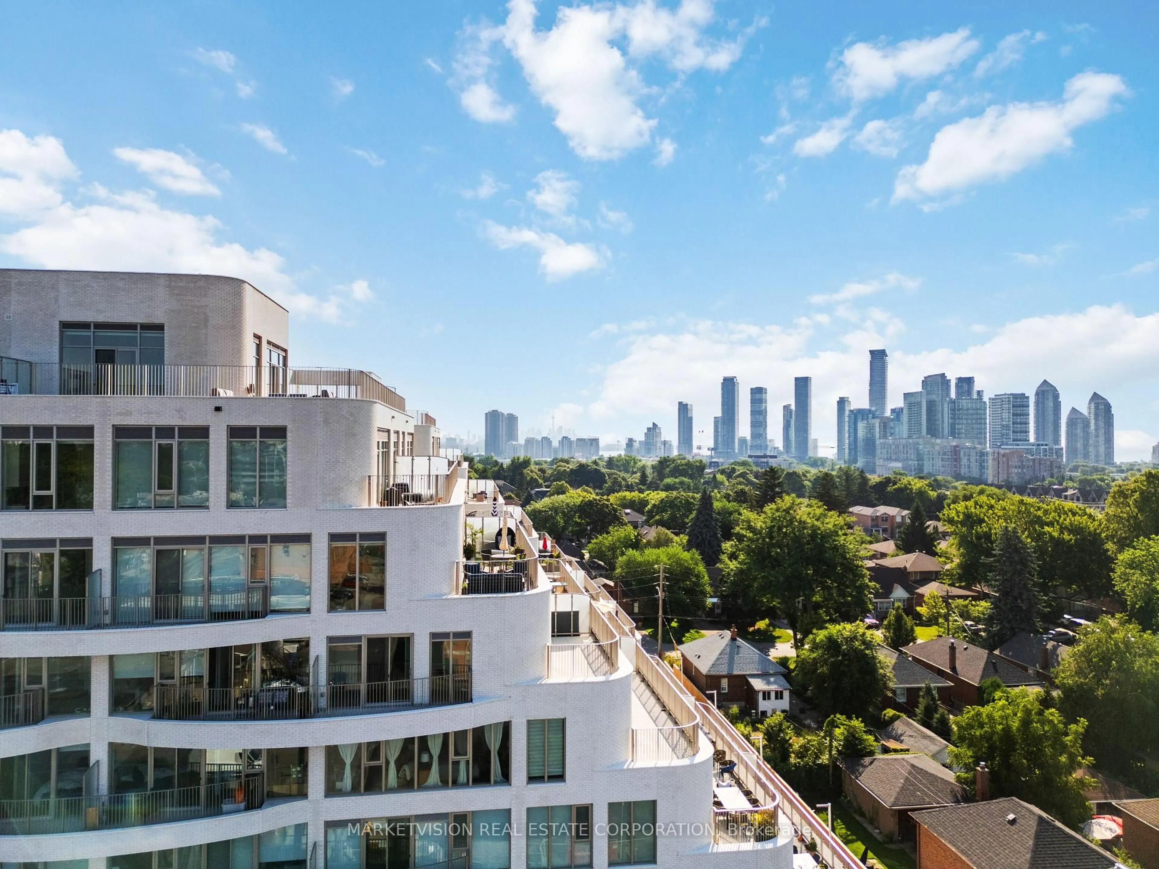 A pic from outside/outdoor area/front of a property/back of a property/a pic from drone, city buildings view from balcony for 689 The Queensway #802, Toronto Ontario M8Y 1L1