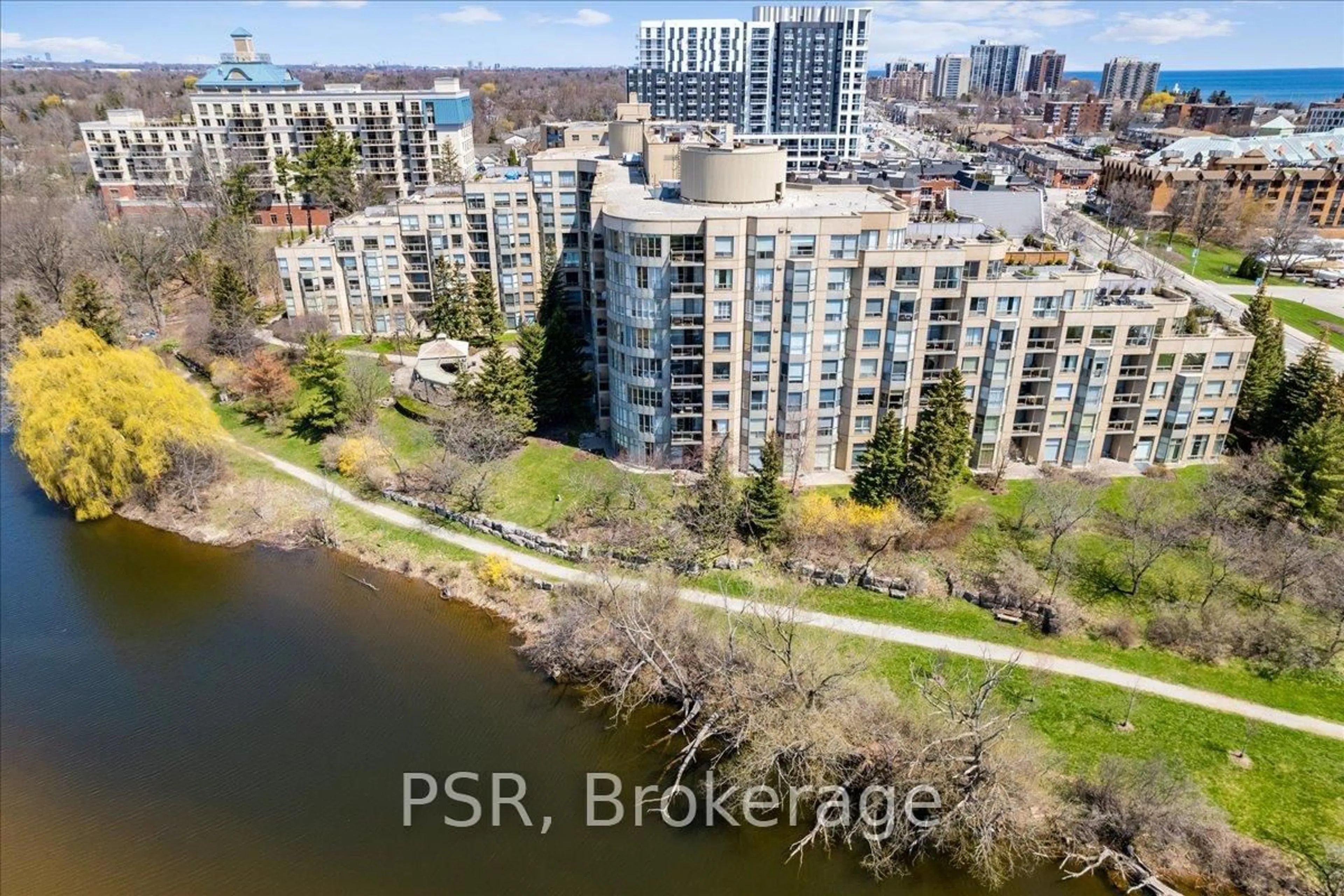 A pic from outside/outdoor area/front of a property/back of a property/a pic from drone, water/lake/river/ocean view for 2511 Lakeshore Rd #317, Oakville Ontario L6L 6L9