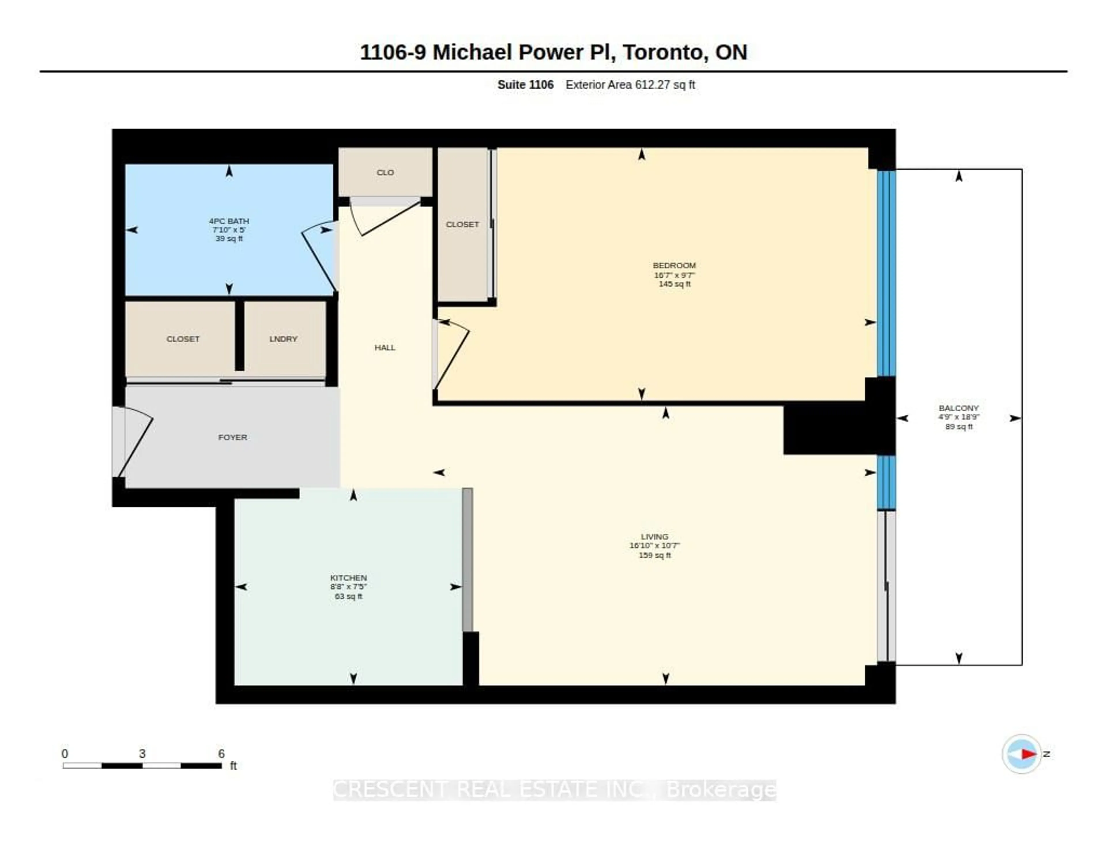 Floor plan for 9 Michael Power Pl #1106, Toronto Ontario M9A 0A5