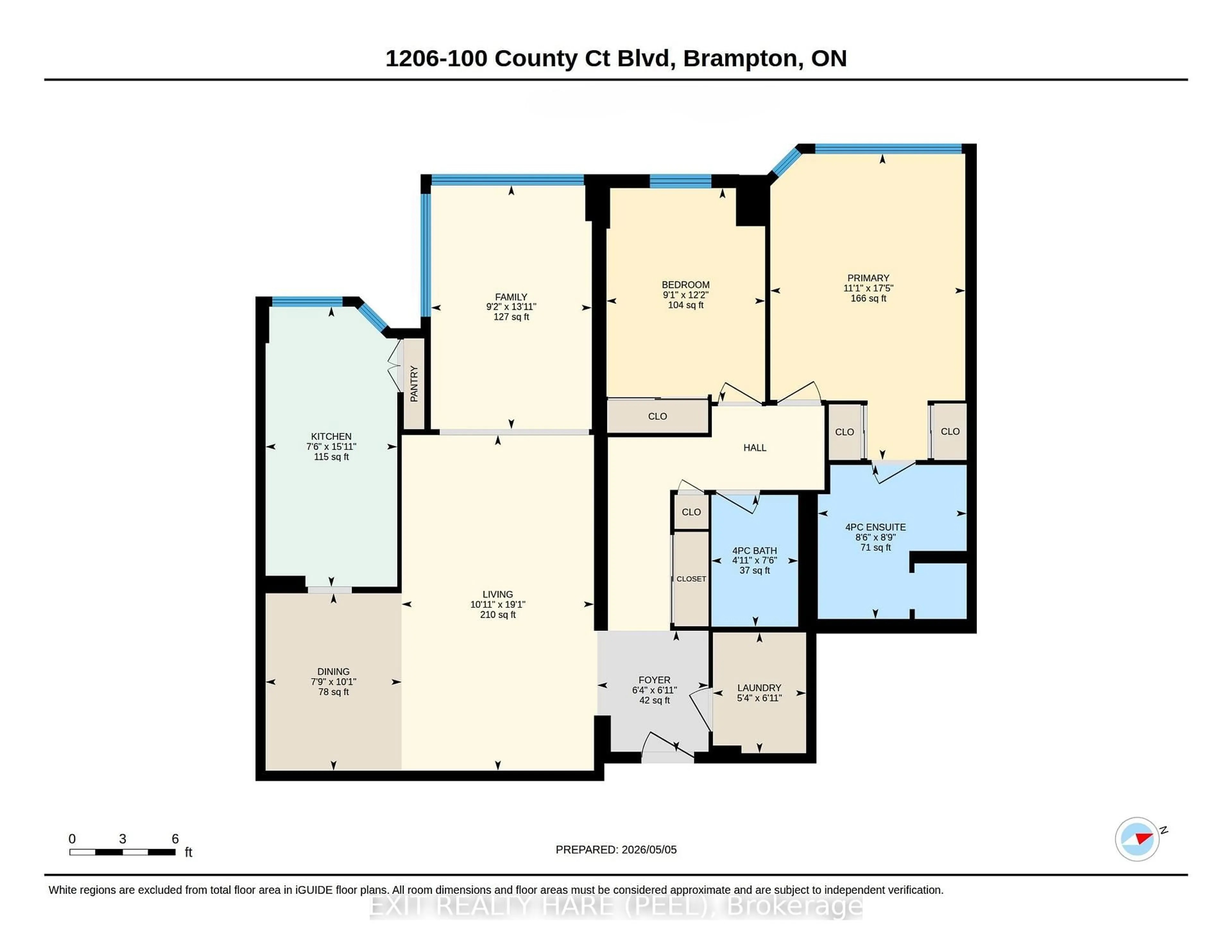 Floor plan for 100 County Court Blvd #1206, Brampton Ontario L6W 3X1