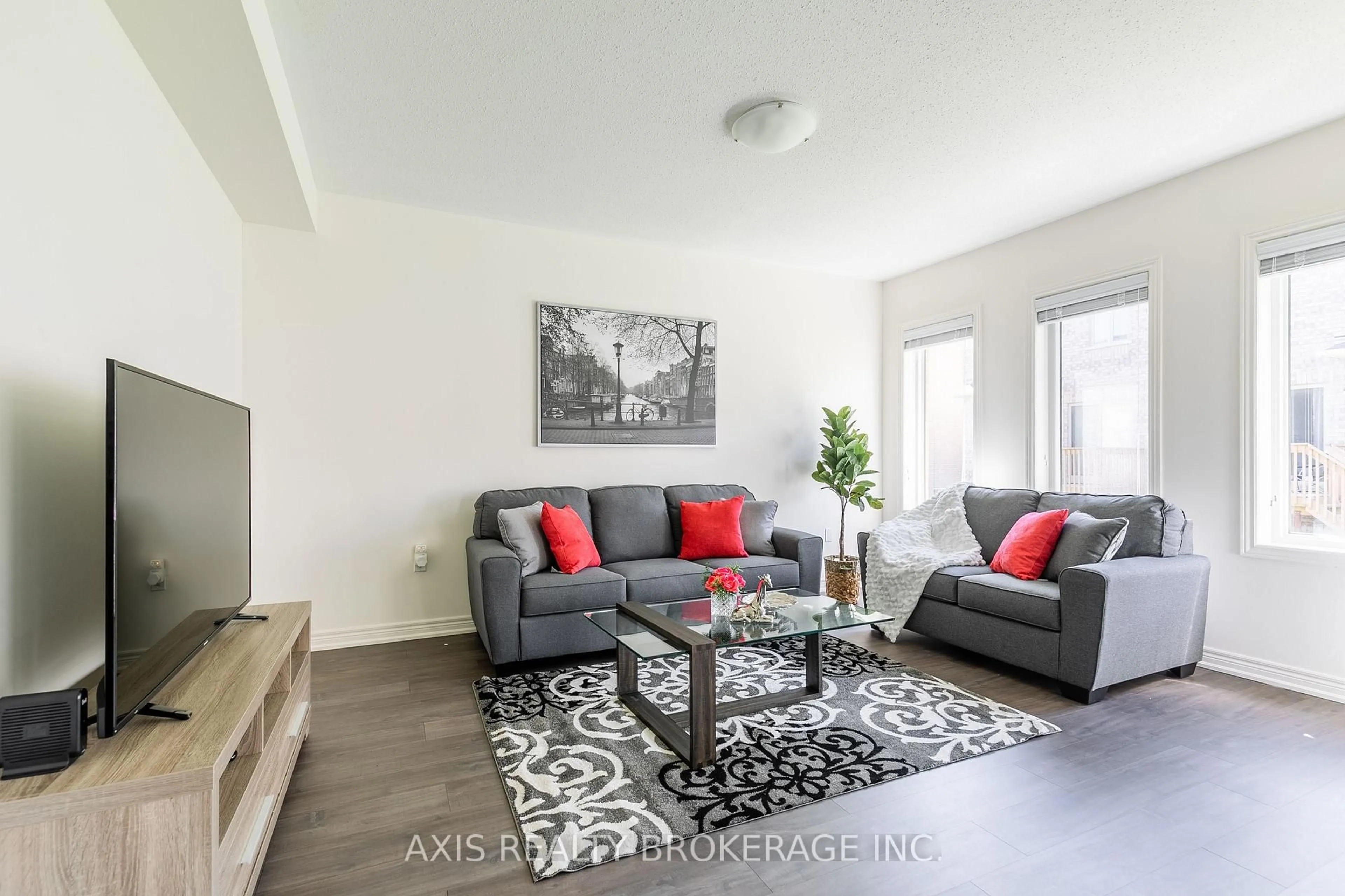 Living room with furniture, wood/laminate floor for 445 Silver Maple Rd, Oakville Ontario L6H 0S3