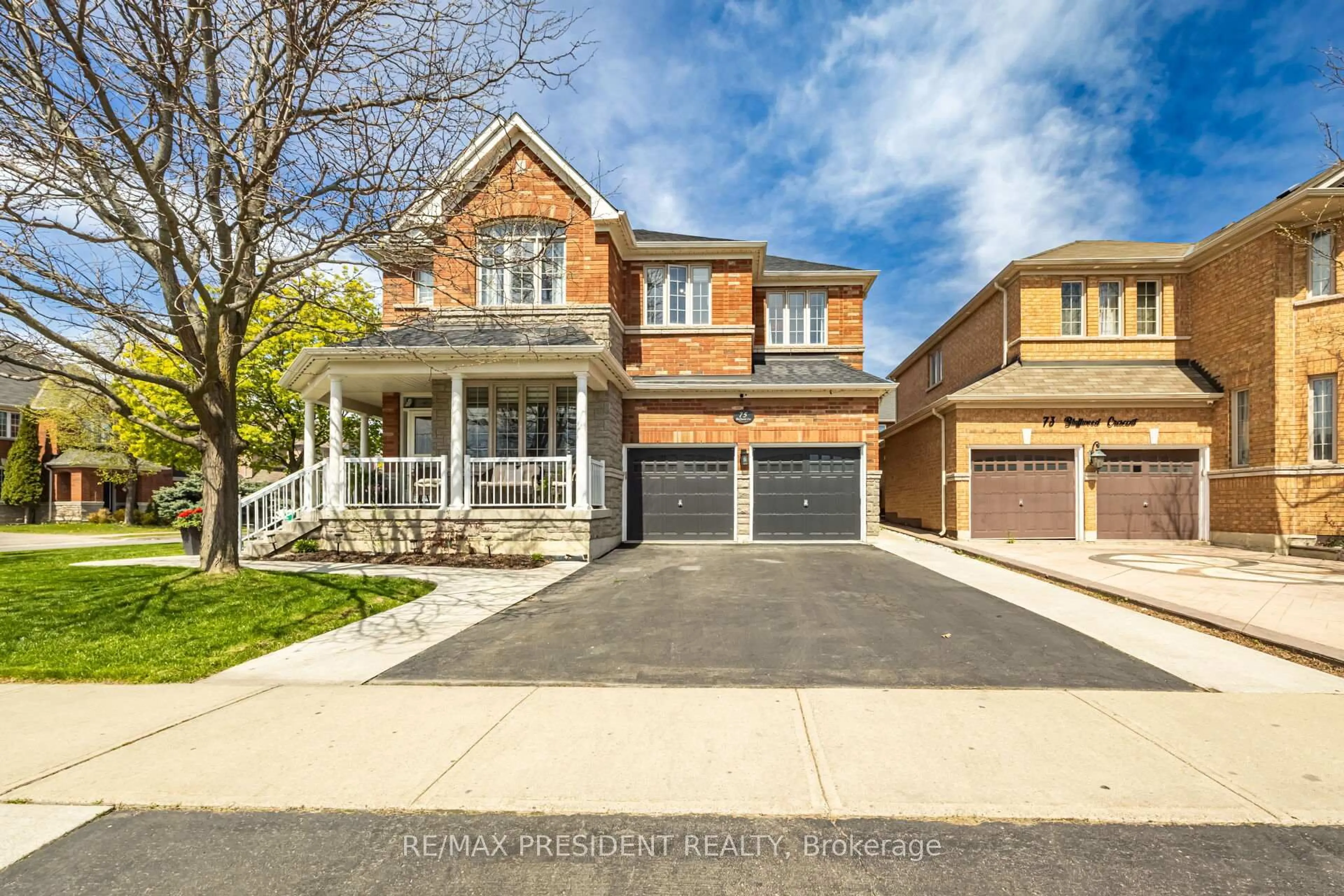 Home with brick exterior material, street for 75 Bluffwood Cres, Brampton Ontario L6P 2A8