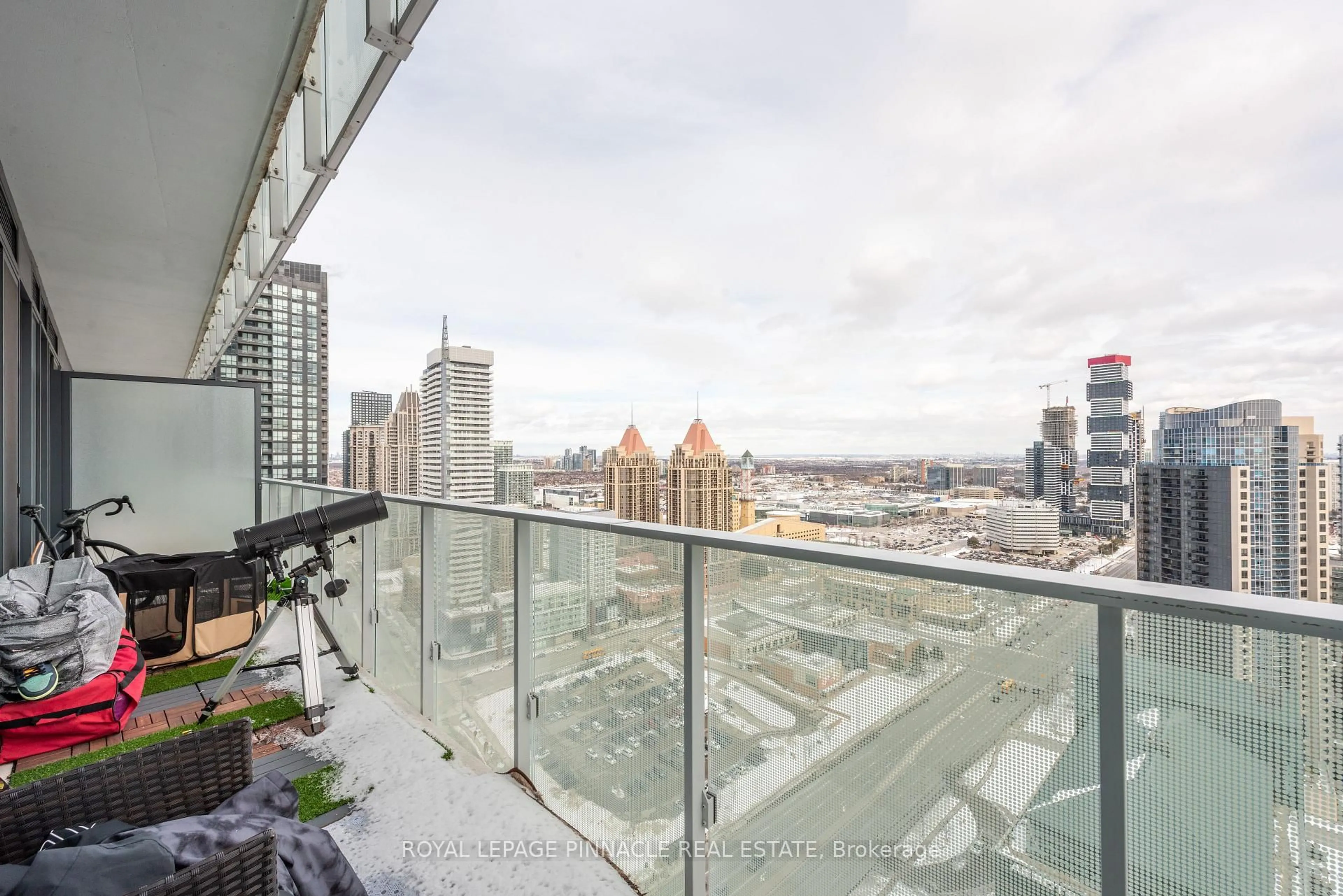 Balcony in the apartment, city buildings view from balcony for 3900 Confederation Pkwy #2802, Mississauga Ontario L5B 0K7