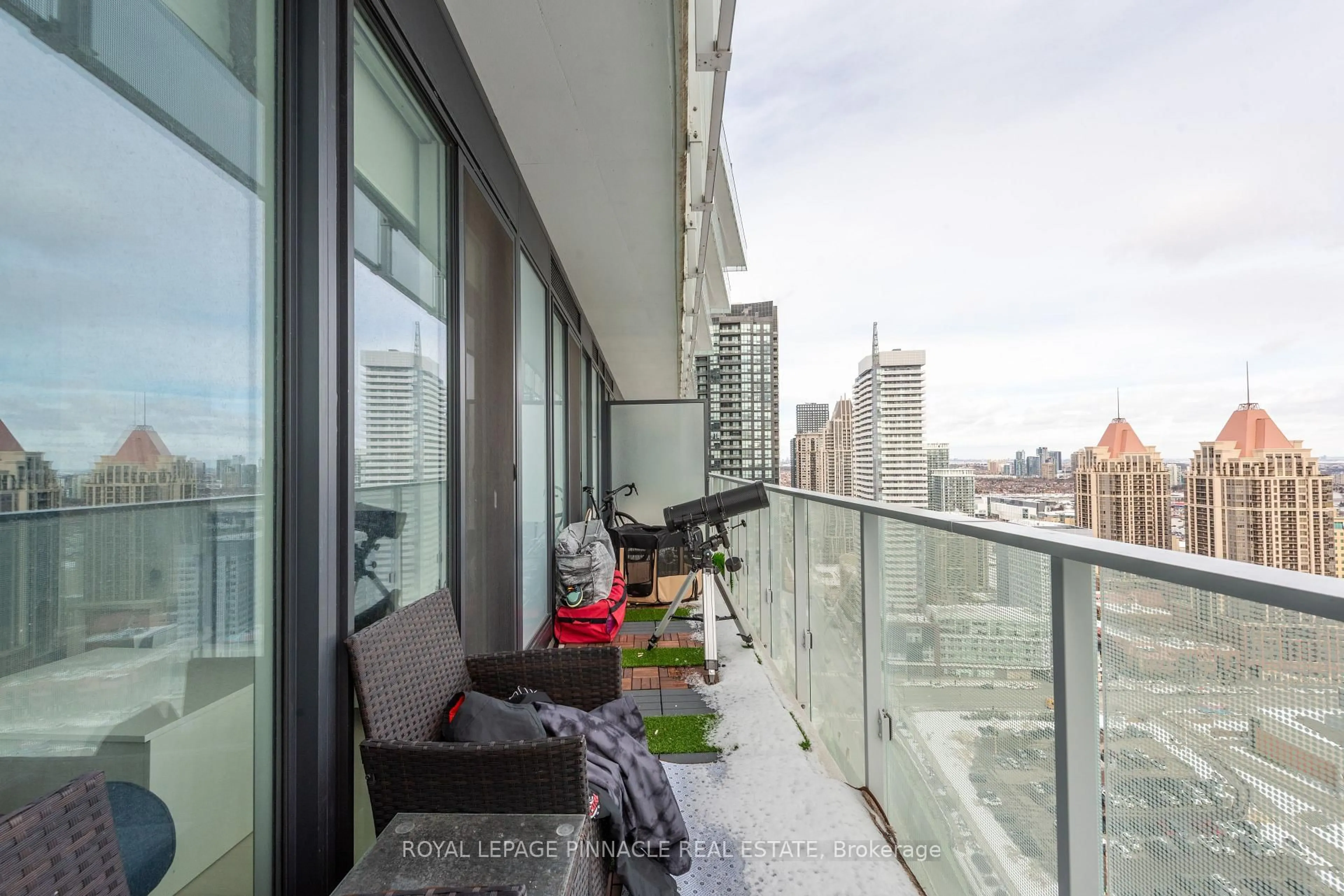 Balcony in the apartment, city buildings view from balcony for 3900 Confederation Pkwy #2802, Mississauga Ontario L5B 0K7