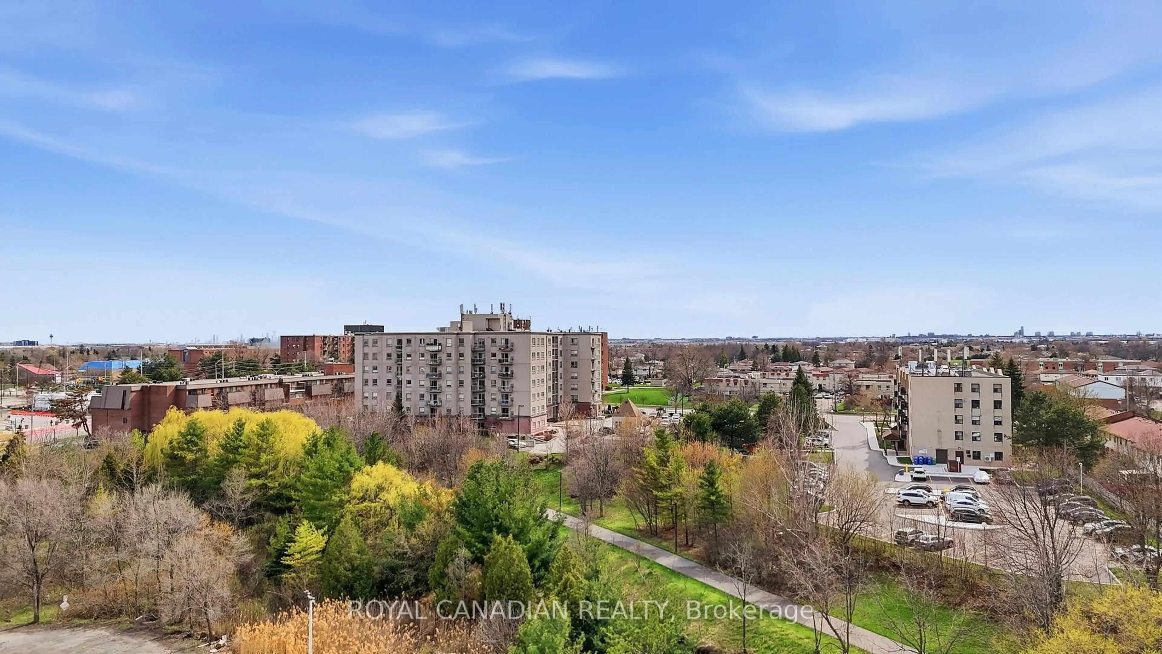 A pic from outside/outdoor area/front of a property/back of a property/a pic from drone, city buildings view from balcony for 7405 Goreway Dr #619, Mississauga Ontario L4T 0A3