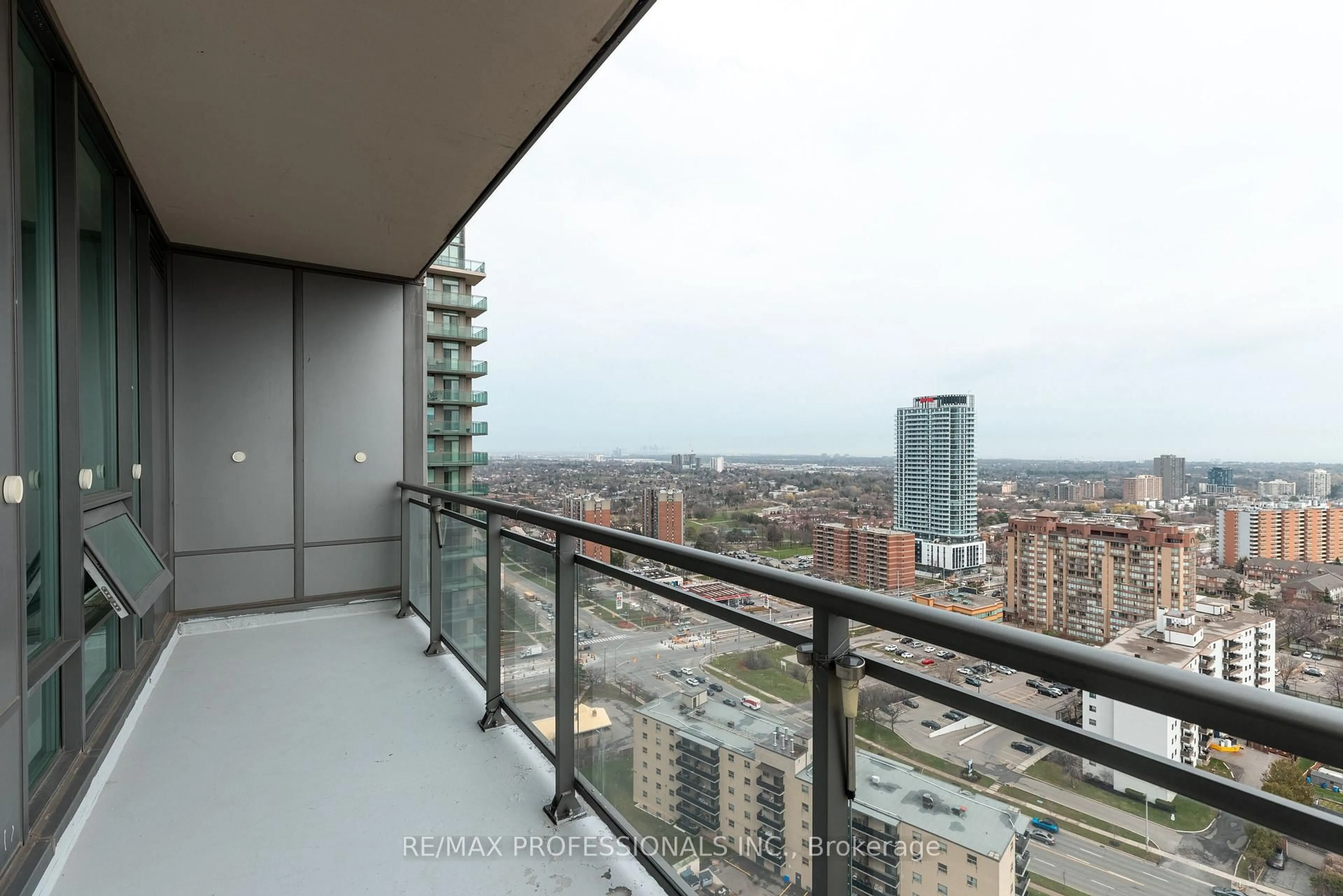 Balcony in the apartment, city buildings view from balcony for 3525 Kariya Dr #2701, Mississauga Ontario L5B 0C2