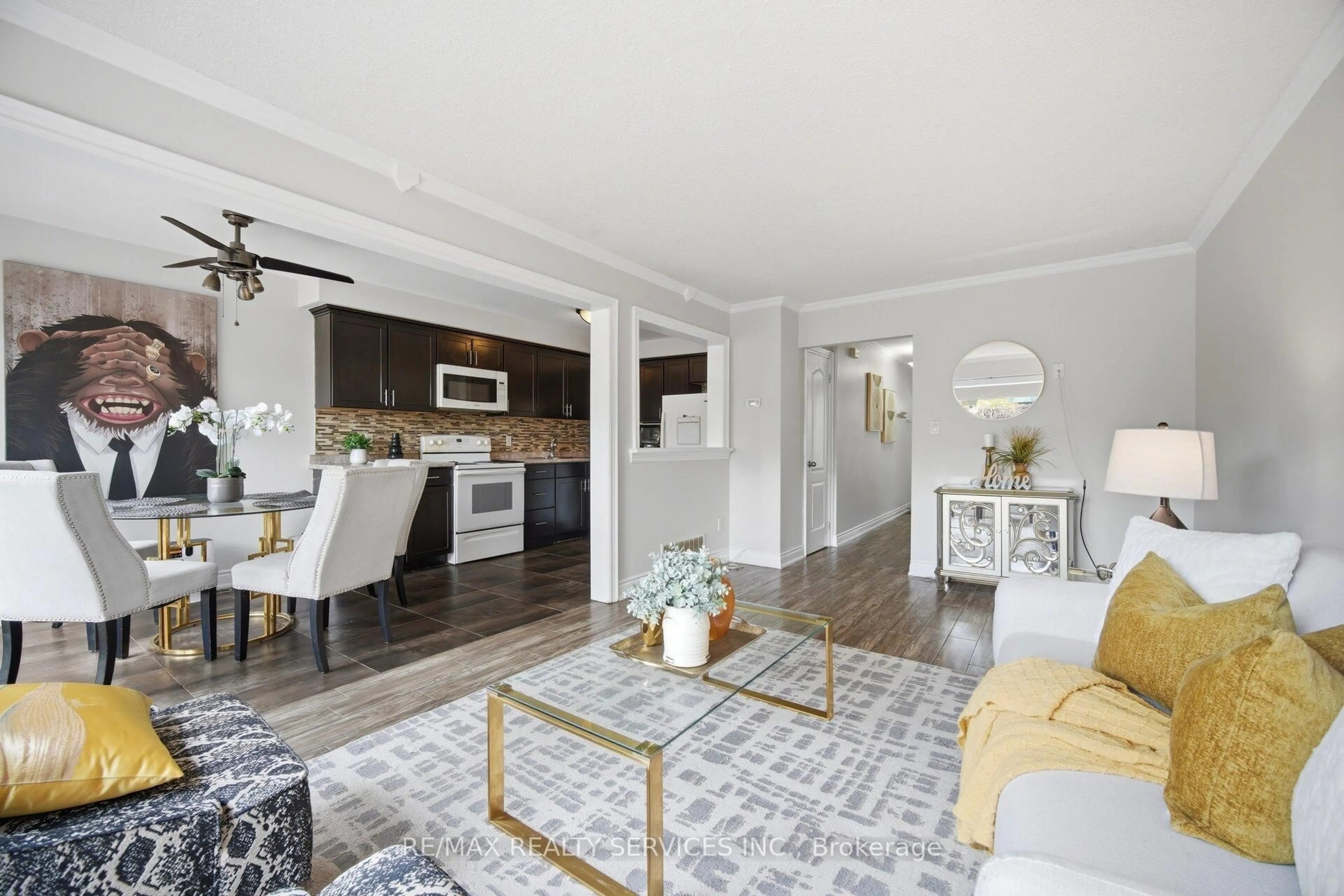 Open concept kitchen, wood/laminate floor for 43 Vodden Crt #47, Brampton Ontario L6V 2V7