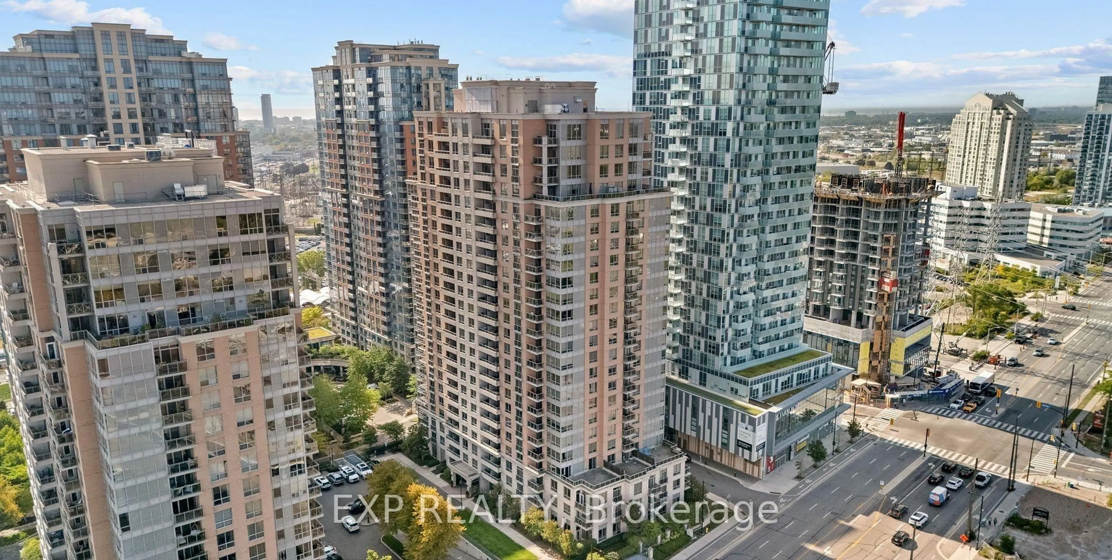 A pic from outside/outdoor area/front of a property/back of a property/a pic from drone, city buildings view from balcony for 5233 Dundas St ##1428, Toronto Ontario M9B 6M1