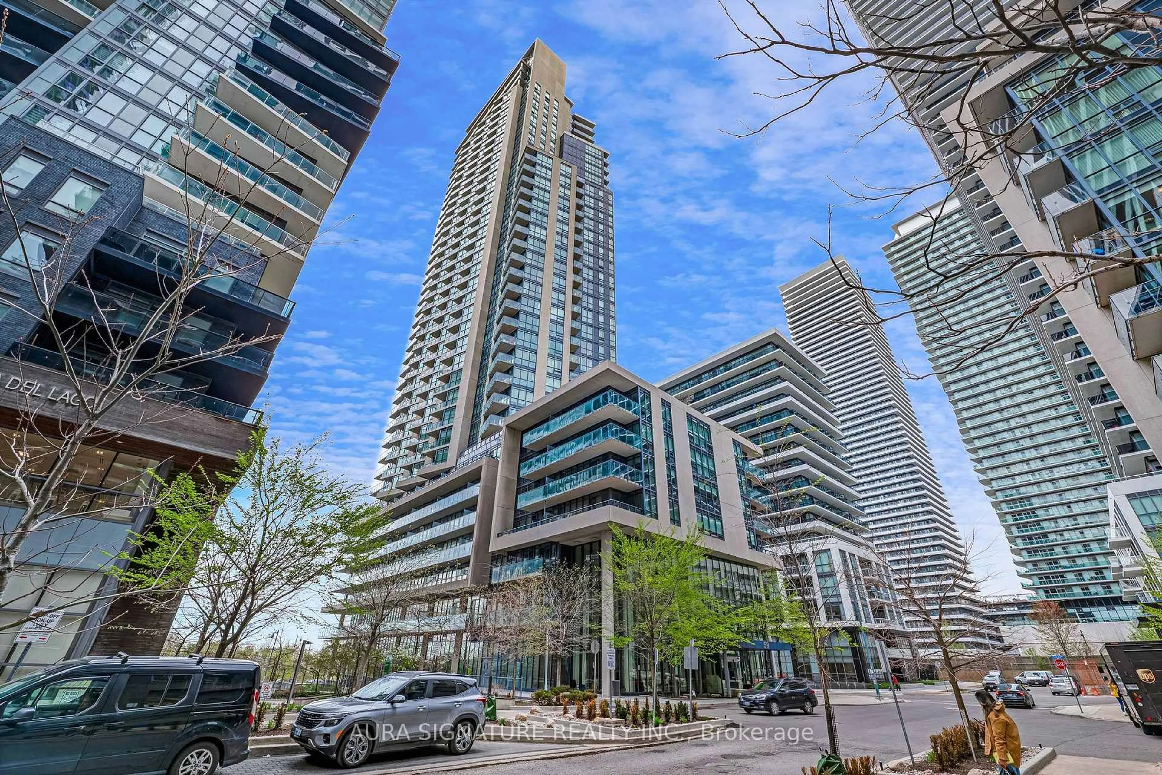 Patio, city buildings view from balcony for 59 Annie Craig Dr #1004, Toronto Ontario M8V 0C4