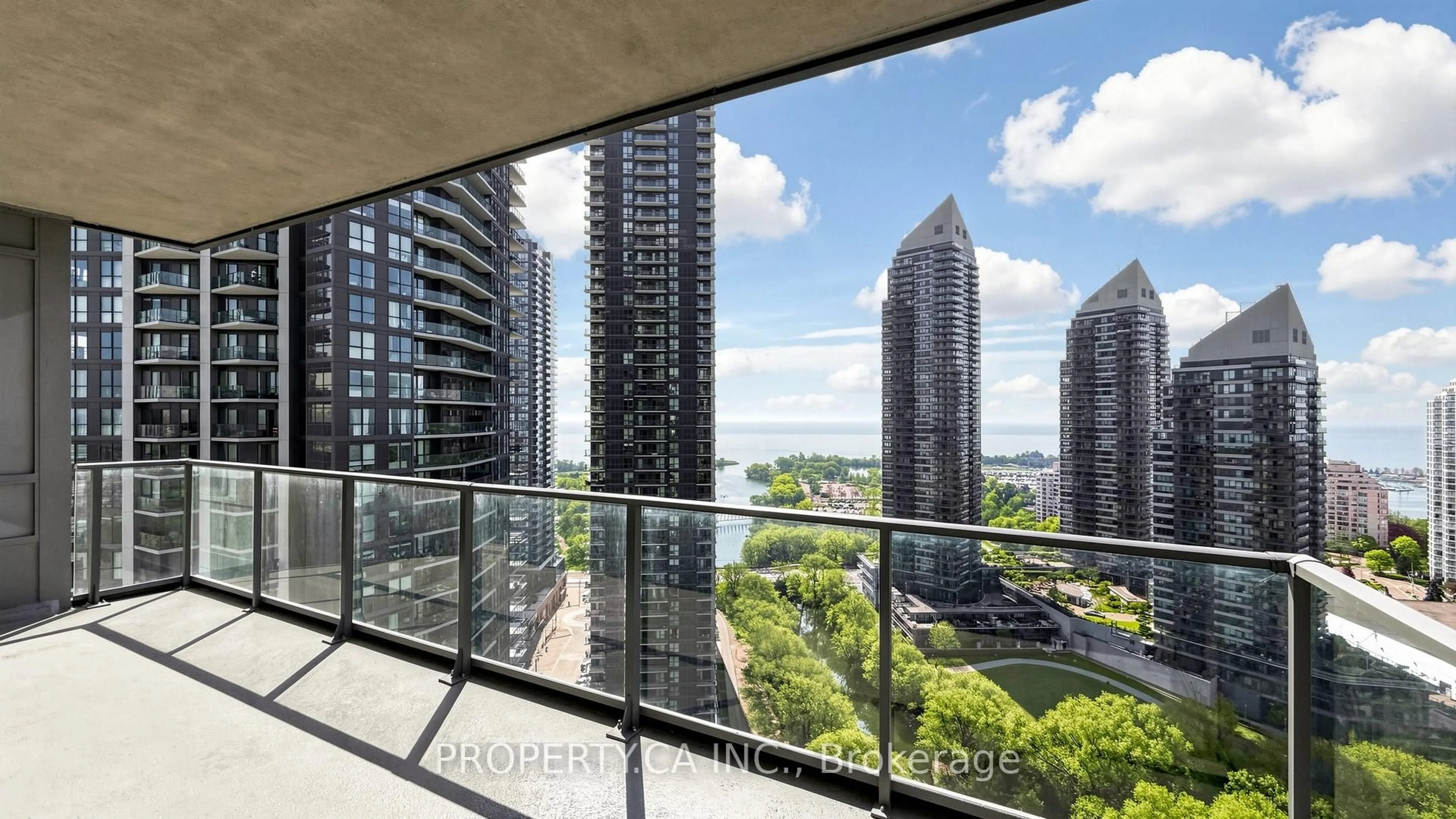 Balcony in the apartment, city buildings view from balcony for 36 Park Lawn Rd #2203, Toronto Ontario M8V 0E5