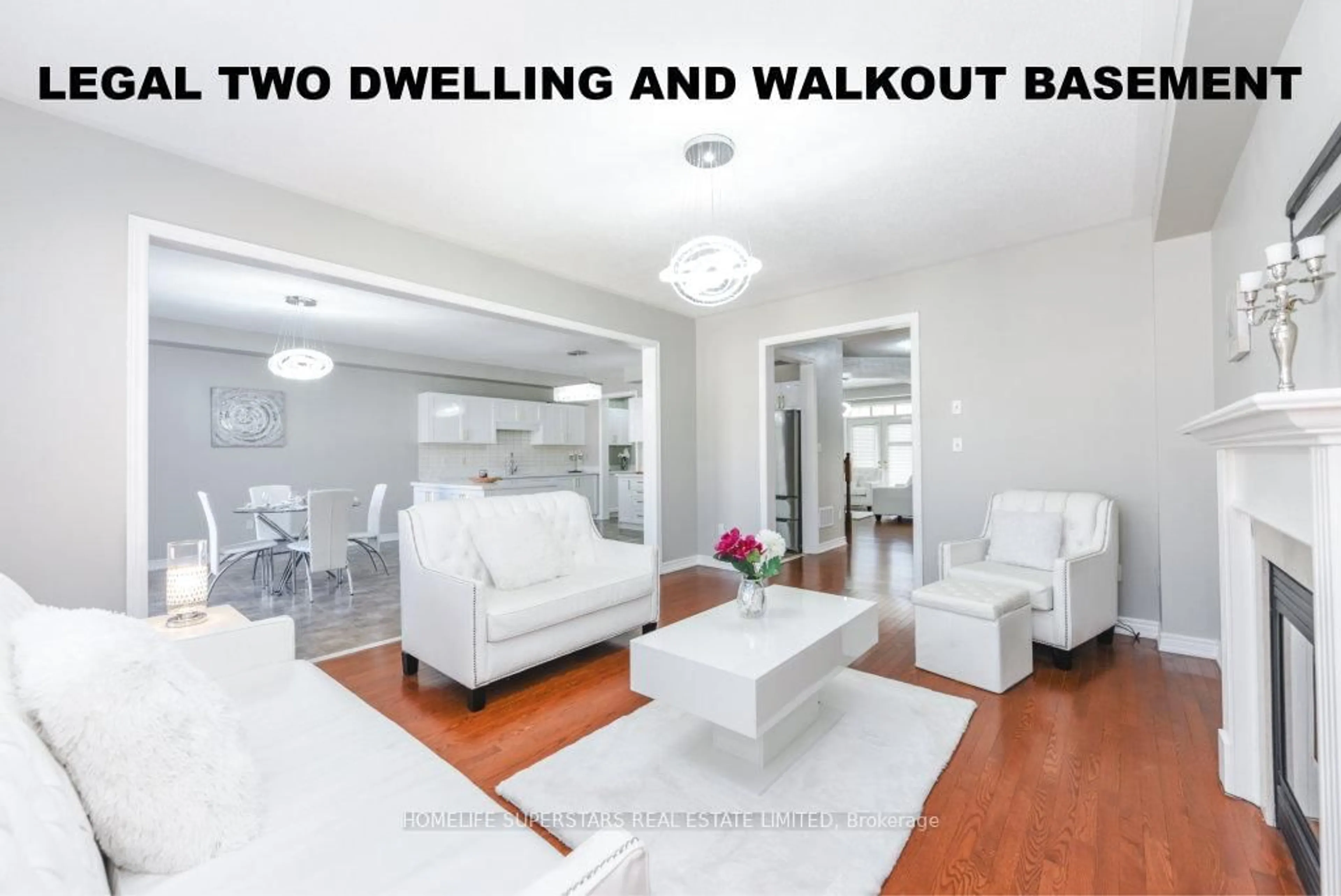 Living room with furniture, wood/laminate floor for 5 Amy Ave, Brampton Ontario L6P 3L7