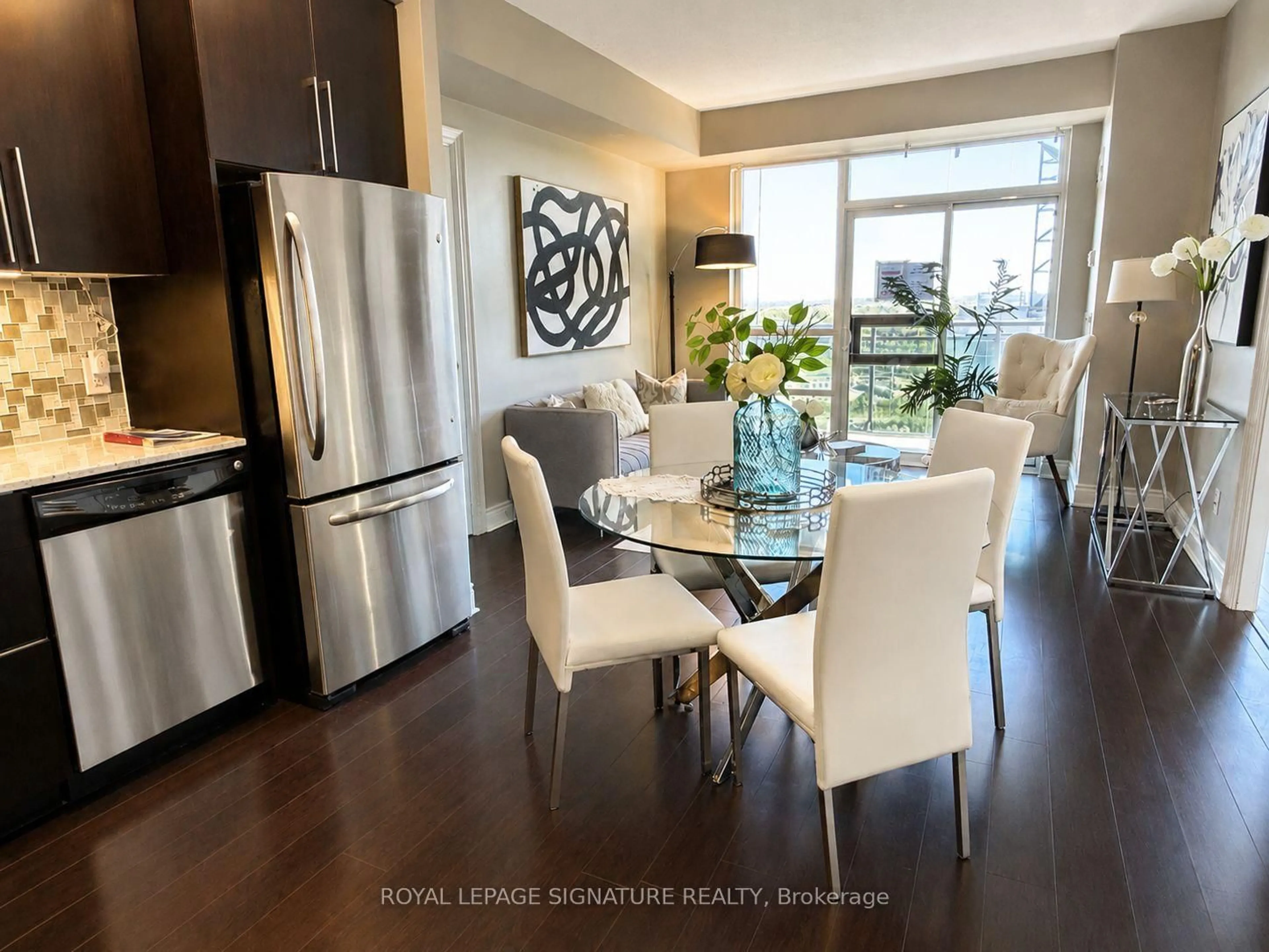 Dining room, wood/laminate floor for 16 Brookers Lane #2704, Toronto Ontario M8V 0A5