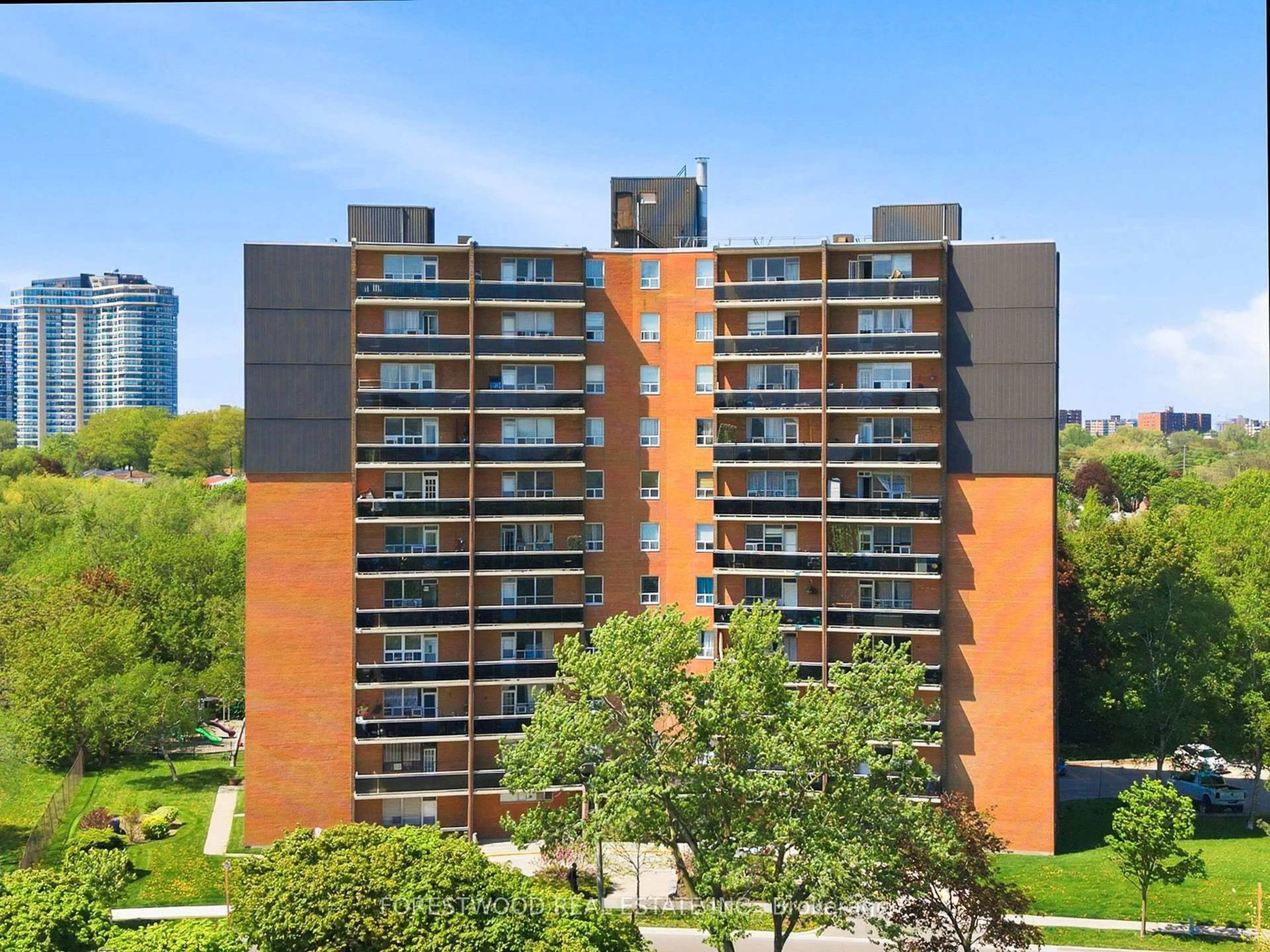A pic from outside/outdoor area/front of a property/back of a property/a pic from drone, city buildings view from balcony for 3145 Queen Frederica Dr #506, Mississauga Ontario L4Y 3A7