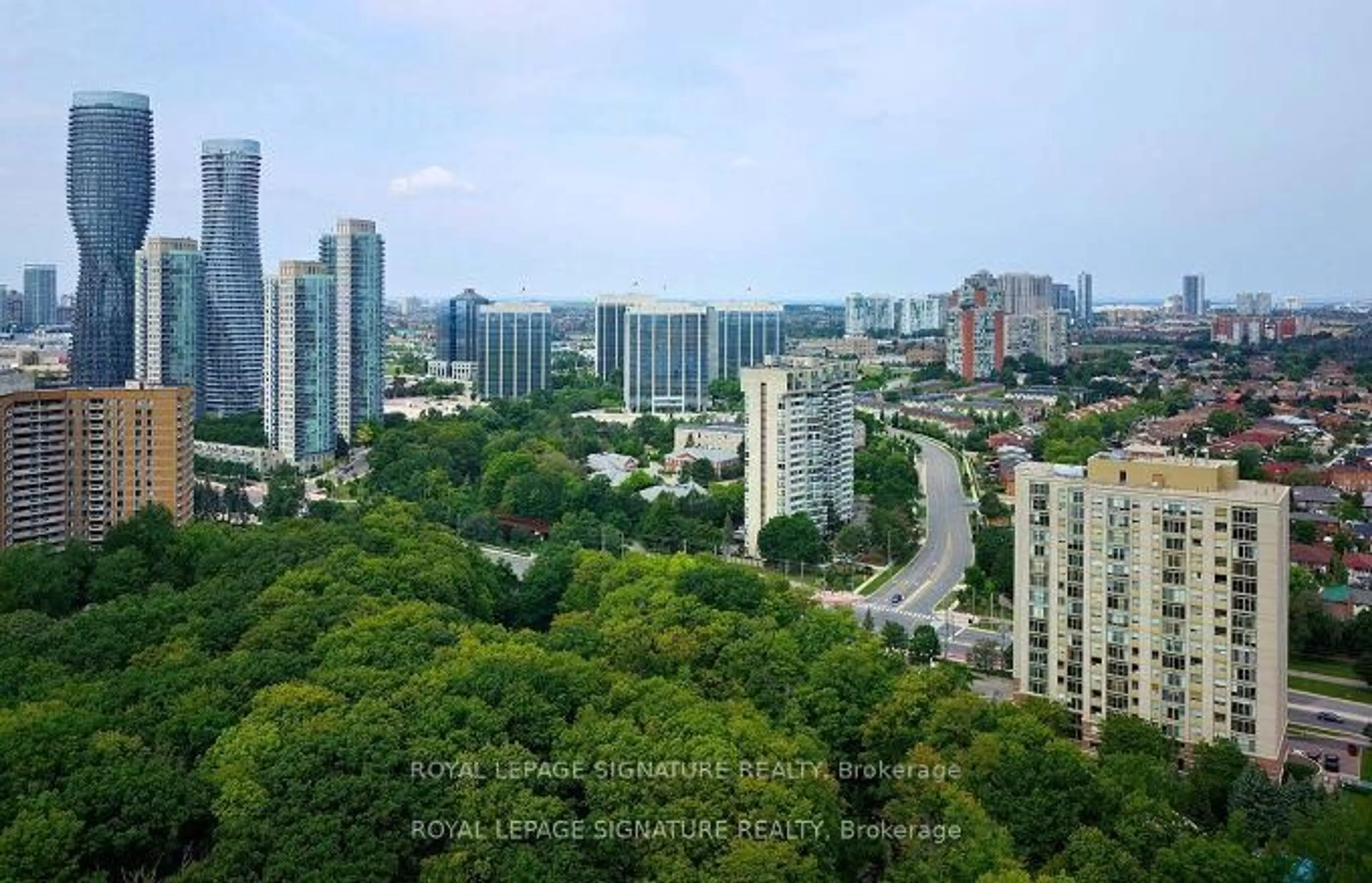 A pic from outside/outdoor area/front of a property/back of a property/a pic from drone, city buildings view from balcony for 200 Burnhamthorpe Rd #403, Mississauga Ontario L5A 4L4