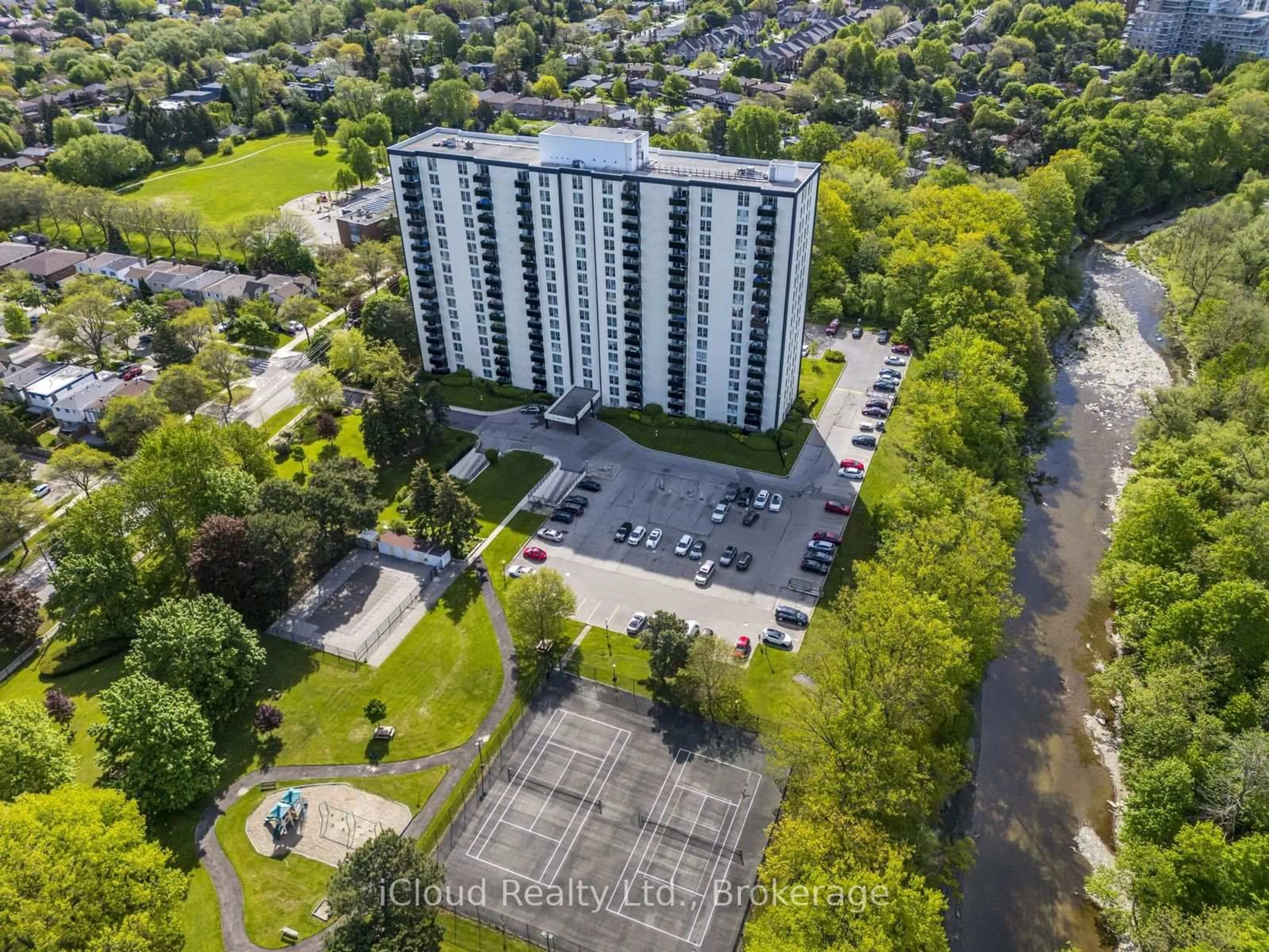 A pic from outside/outdoor area/front of a property/back of a property/a pic from drone, city buildings view from balcony for 420 Mill Rd #1007, Toronto Ontario M9C 1Z1